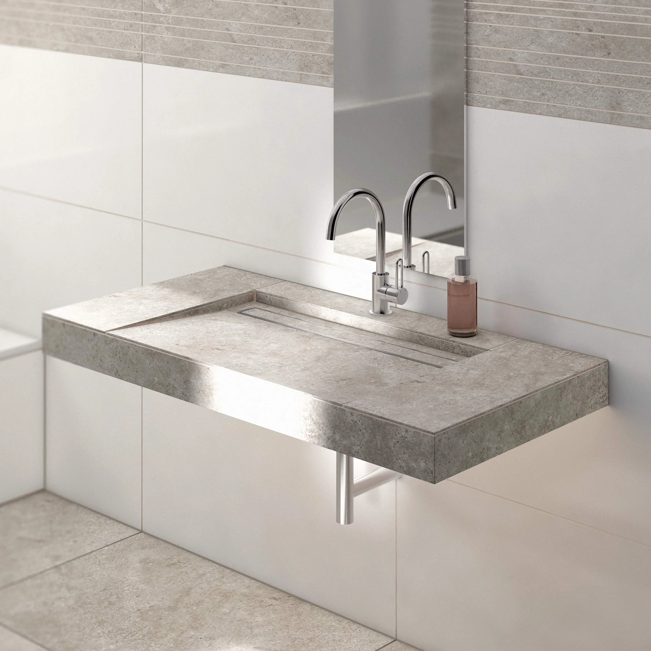 LUX ELEMENTS Umywalka do umywalki nablatowej - gotowa do wyłożenia płytkami I z rynną odpływową wraz z materiałem montażowym z 1 x kartuszem klejem montażowym + 2 x konsola ścienna o długości 450 mm