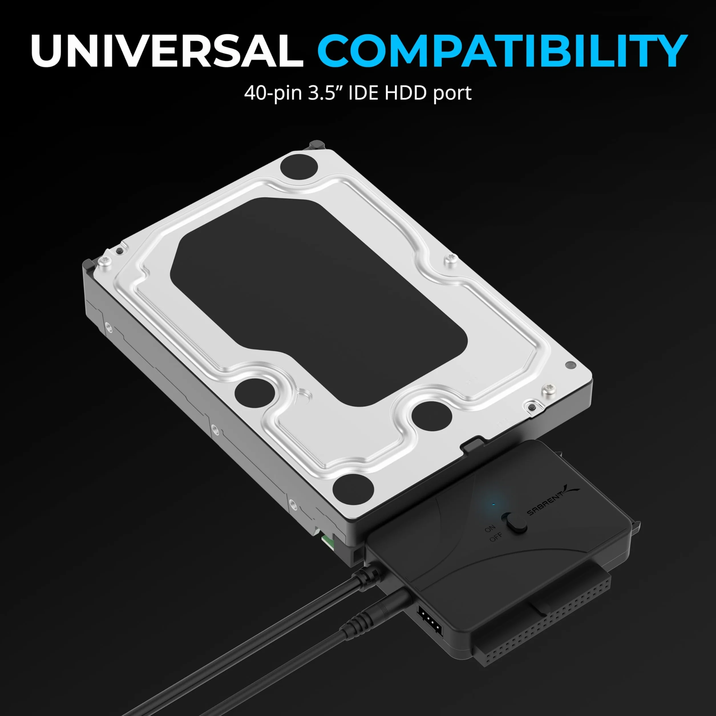 SABRENT Konwerter USB typu C na dysk twardy SSD/SATA/IDE 2,5/3,5/5,25 cala z zasilaczem UL i diodami LED (USB-DS12)
