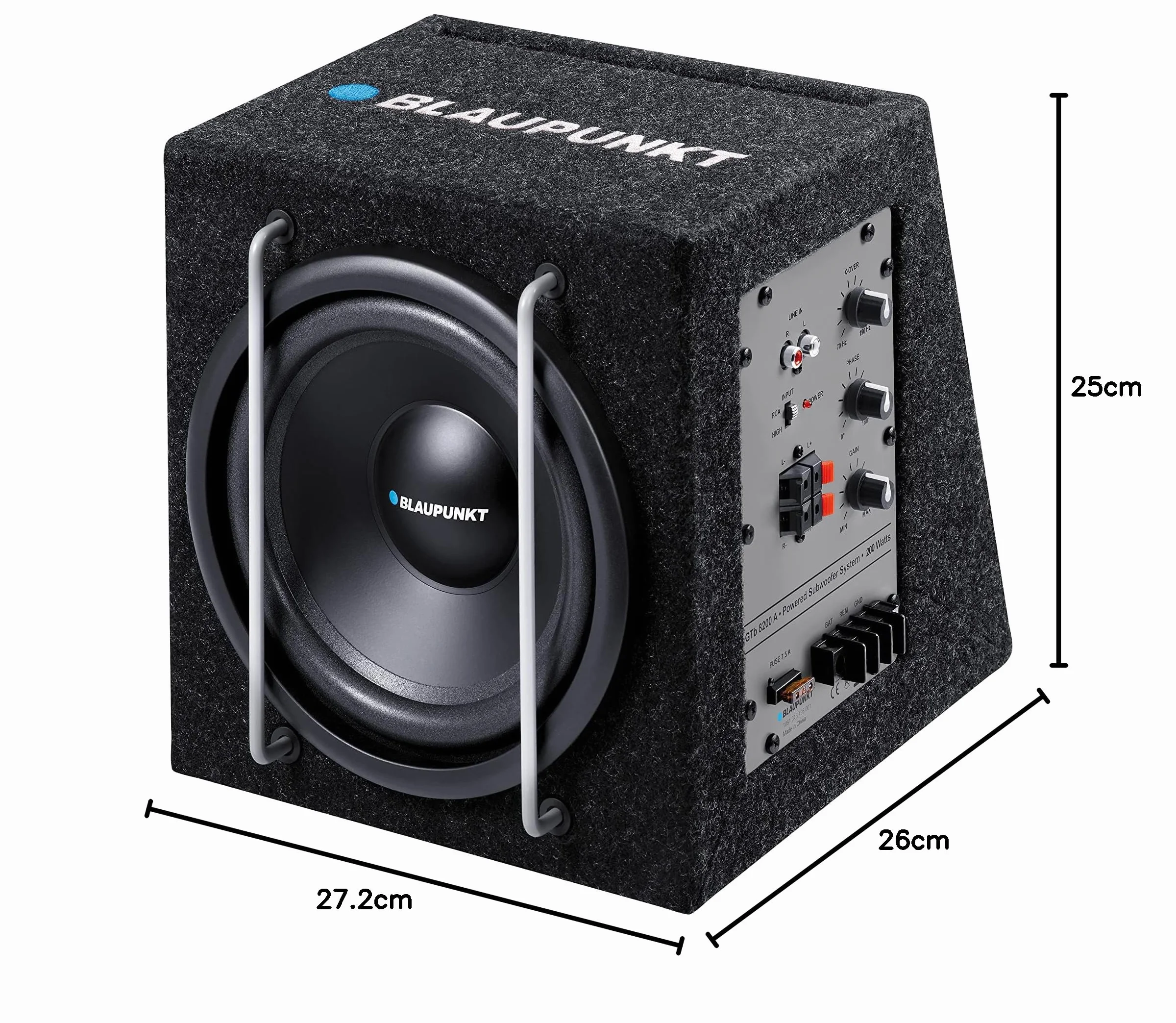 Blaupunkt BPGTB8200A Subwoofer Samochodowy, Czarny, 20 cm x 20 cm x 30 cm, 200 W RMS