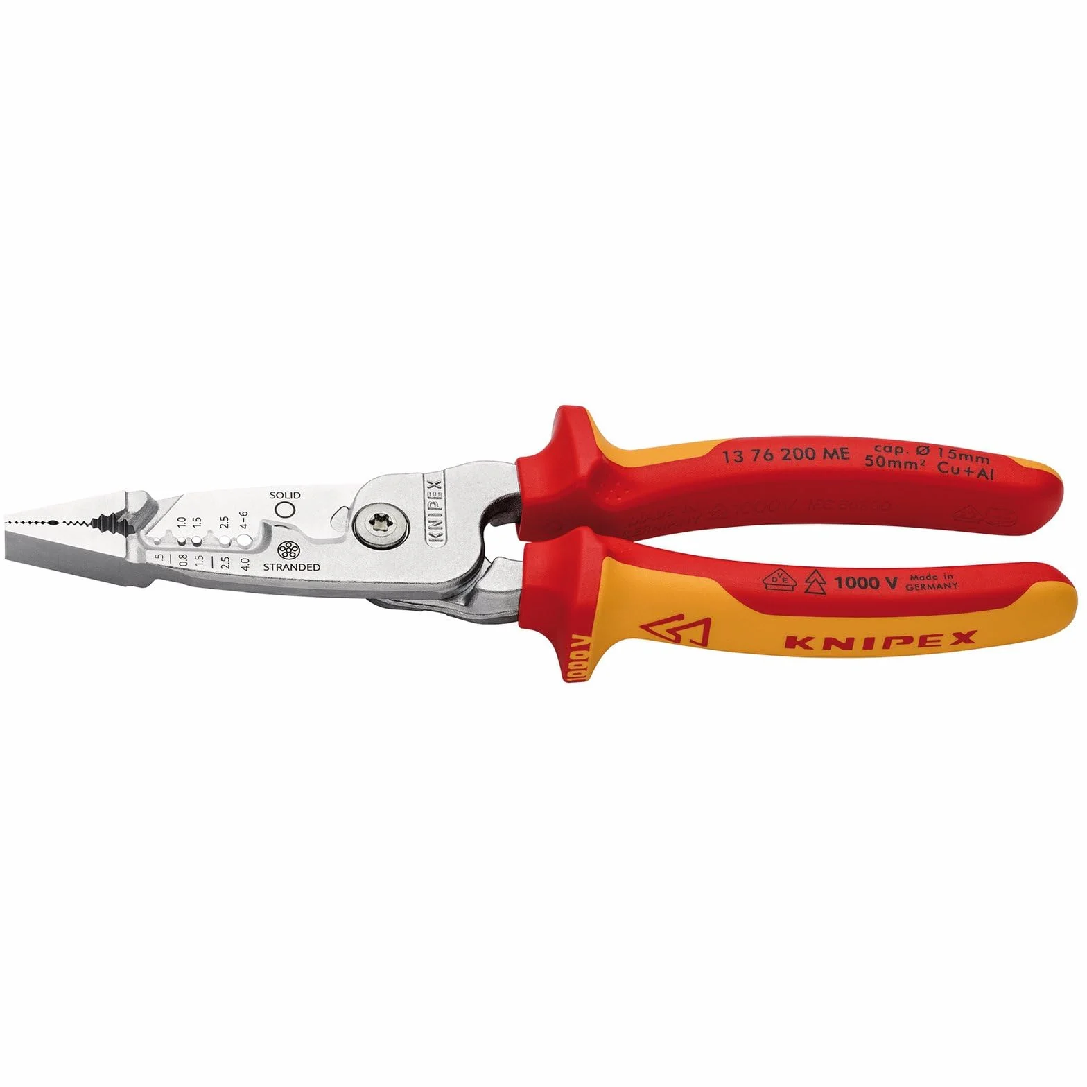 KNIPEX 13192 13 76 200 ME Ściągacz izolacji w wersji metrycznej, izolowany z uchwytami wieloskładnikowymi, testowany przez VDE, chromowany, 200 mm