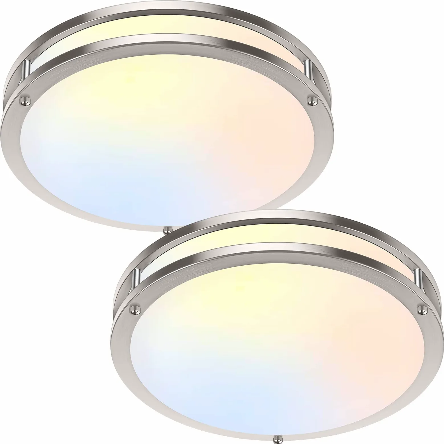 36 W lampy sufitowe LED do sypialni i kuchni, 3600 lm, super jasne, ściemniane, 6500K/5000K/4000K/3000K/2700K, 2 szt., 13 cali, nikiel