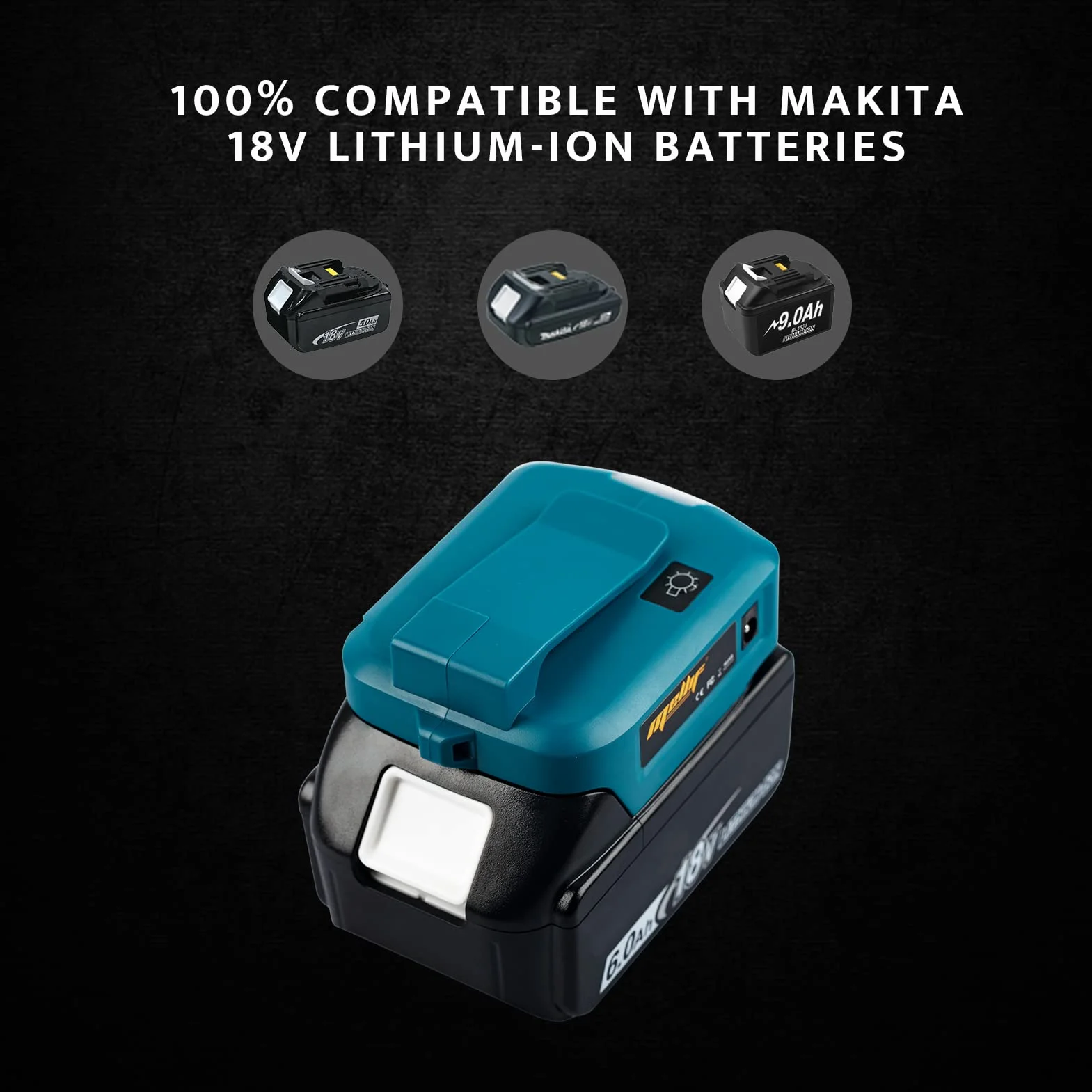Mellif Akku USB Adapter für Makita 18V DEBADP05 mit LED-Arbeitslicht & DC 12V 2A Port & PD 18W USB C (Akku NICHT enthalten)