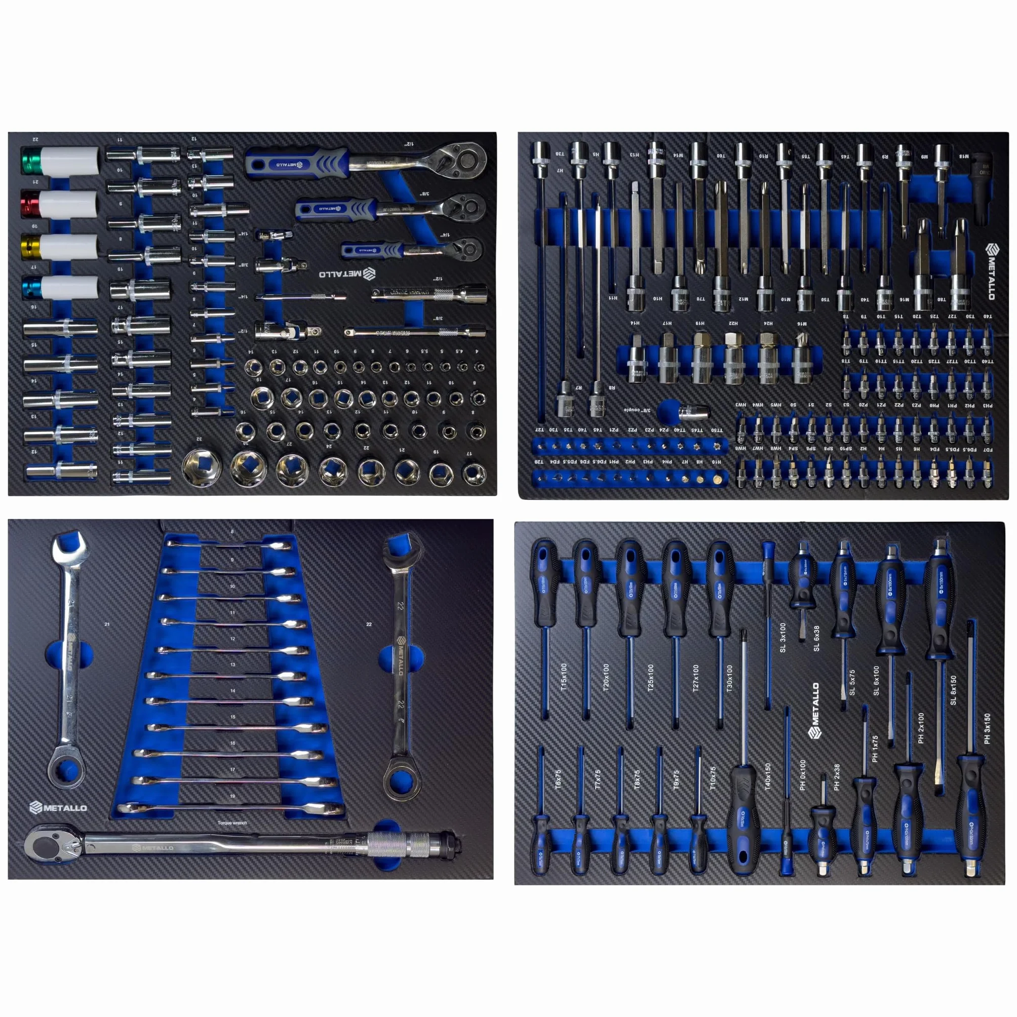 Metallo Blue 8/8 wózek narzędziowy, wózek warsztatowy, 8 szuflad wypełnionych narzędziami