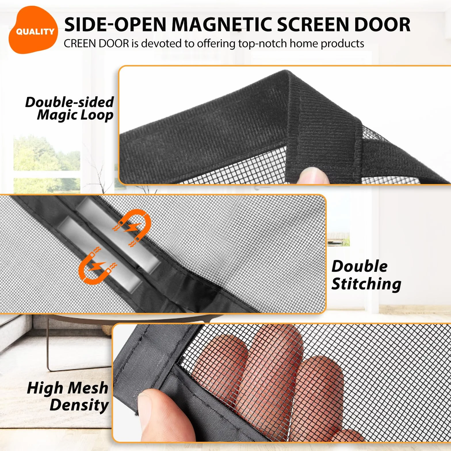 SCREEN DOOR Magnetyczna moskitiera na drzwi balkonowe, 140 x 220 cm, otwierana z boku dla dodatkowego komfortu, ochrona przed owadami na drzwi balkonowe, łatwa instalacja, czarna