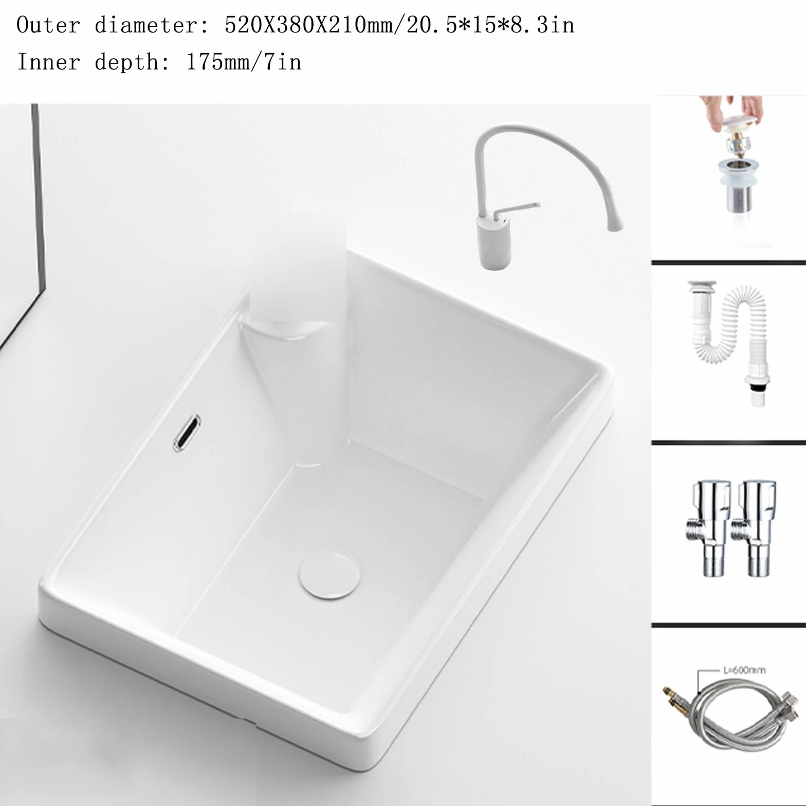 Umywalki łazienkowe zlewozmywak kuchenny blat biały prostokątny ceramiczny z kranem nowoczesny biały nad blatem nadaje się do umywalek hotelowych 560 x 380 x 210 mm/22 * 15 * 8 3 cali