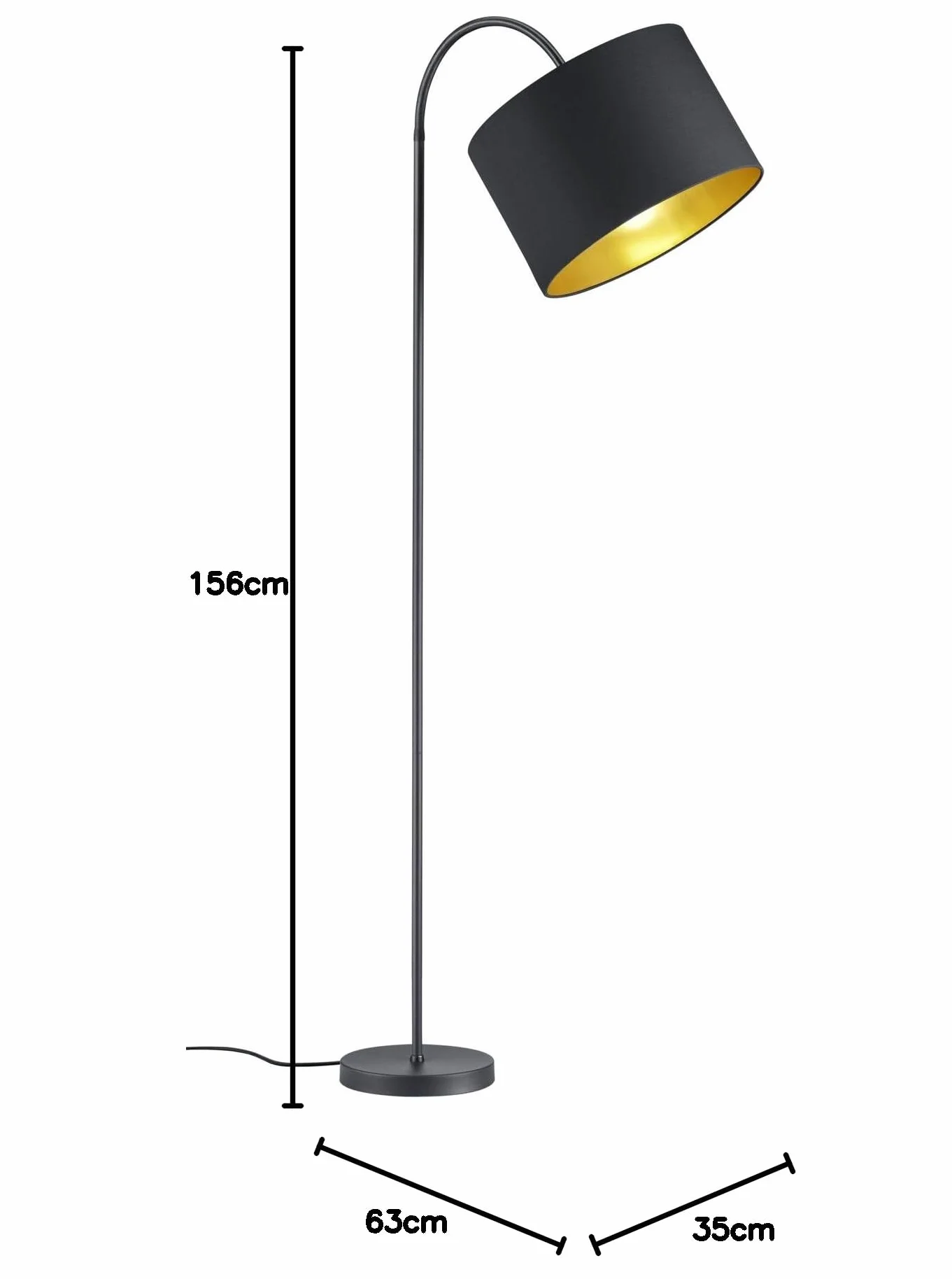 Trio Leuchten Hostel 408290179 lampa stojąca, metal, abażur z materiału czarny matowy/złoty