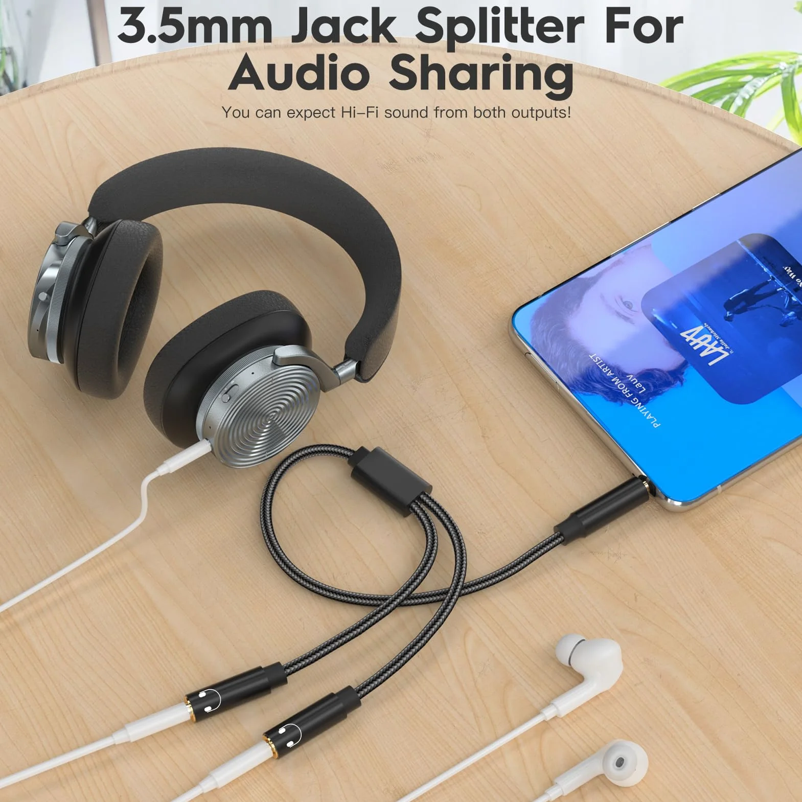 Rozdzielacz audio Aux kabel słuchawkowy 3,5 mm stereo jack adapter kompatybilny ze słuchawkami tabletami komputerami radiem