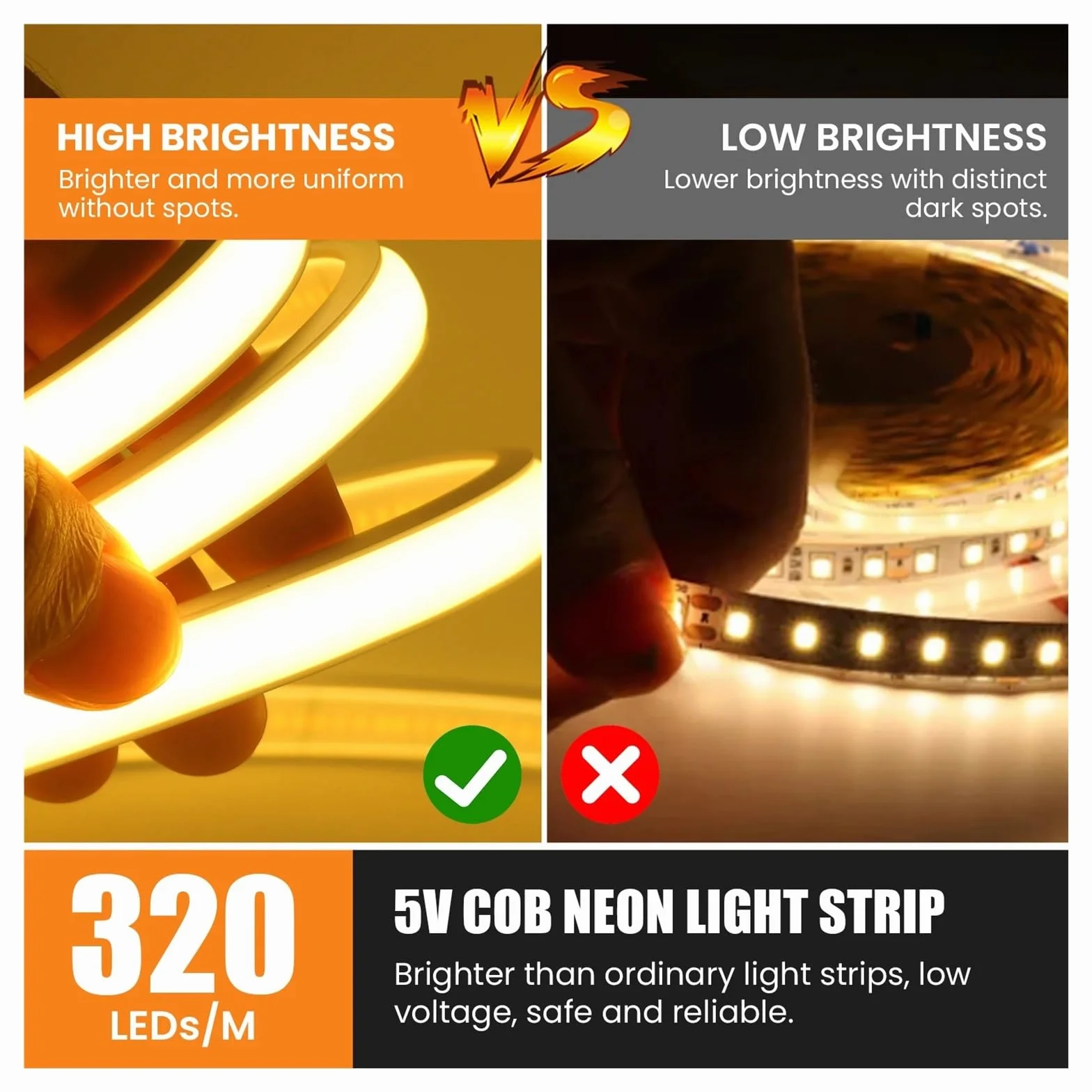 Taśma LED COB CCT USB 5V Elastyczna Z Możliwością Ściemniania(White,5m)