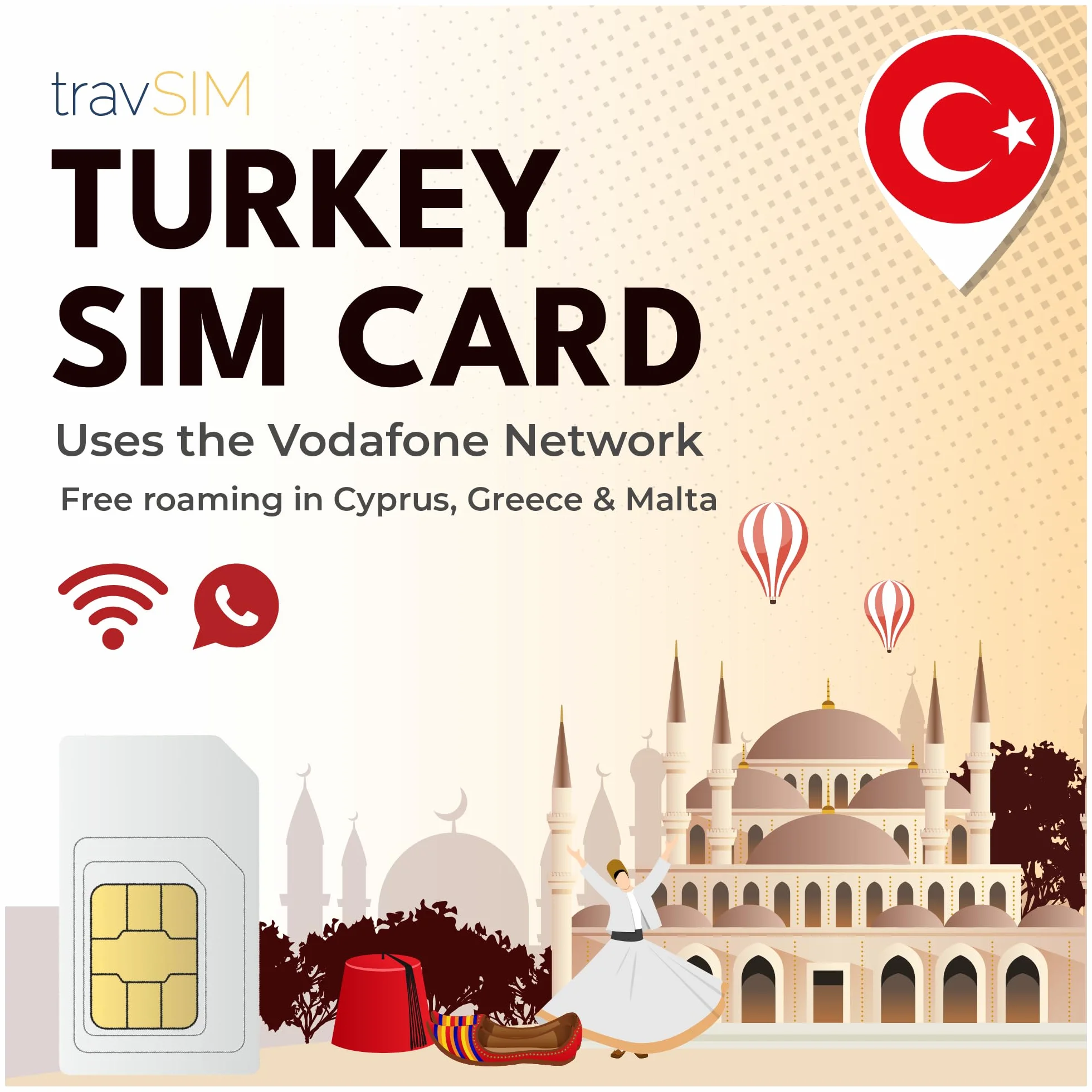 travSIM Turcja Karta SIM Vodafone 5 GB 4G/5G Bezpłatny roaming Grecja Malta Cypr 7 dni