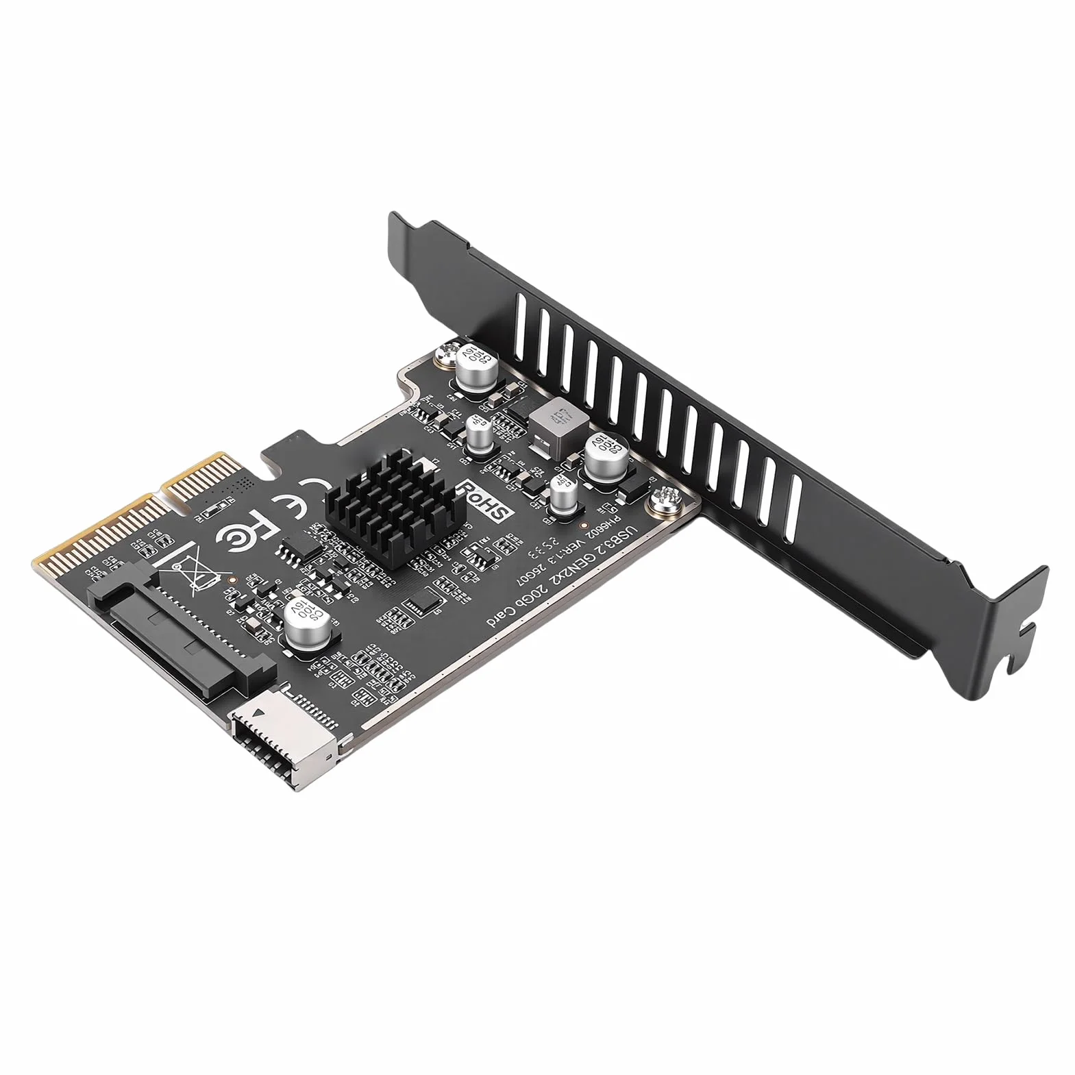 Sxhlseller Karta rozszerzeń PCIe na USB 3.2 Gen 2x2, Adapter do Panelu Przedniego 20 Gb/s Typu C, Układ ASM3242, Plug and Play dla Gniazd PCI Express X4 X8 X16