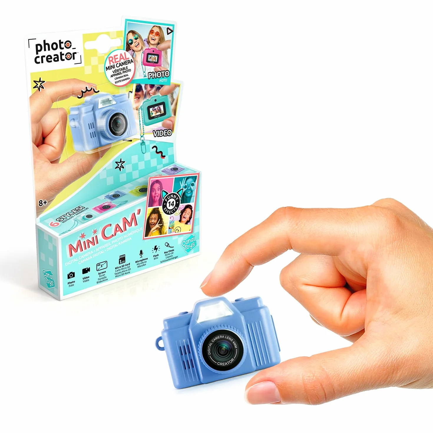 Canal Toys Twórca zdjęć - Cyfrowy aparat fotograficzny i wideo Mini Cam' - Retro - z uchwytem na klucze i kartą SD 1 GB w zestawie - CLK 059
