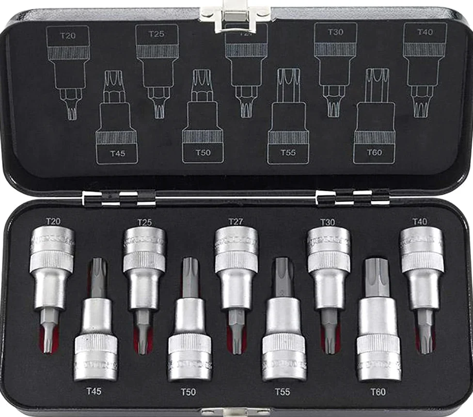 Zestaw nasadek wkrętakowych 1/2" do śrub z gniazdem Torx 20-T60, 9-cz.