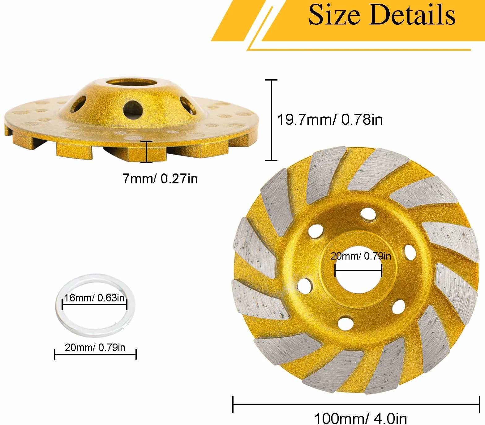 Tarcza szlifierska do betonu, 10 cm, 6 szt. betonowych turbo diamentowych kółek do szlifowania betonu granitu, marmuru, kamienia murarskiego, 12 segmentów, wytrzymałe kółka do szlifierki kątowej
