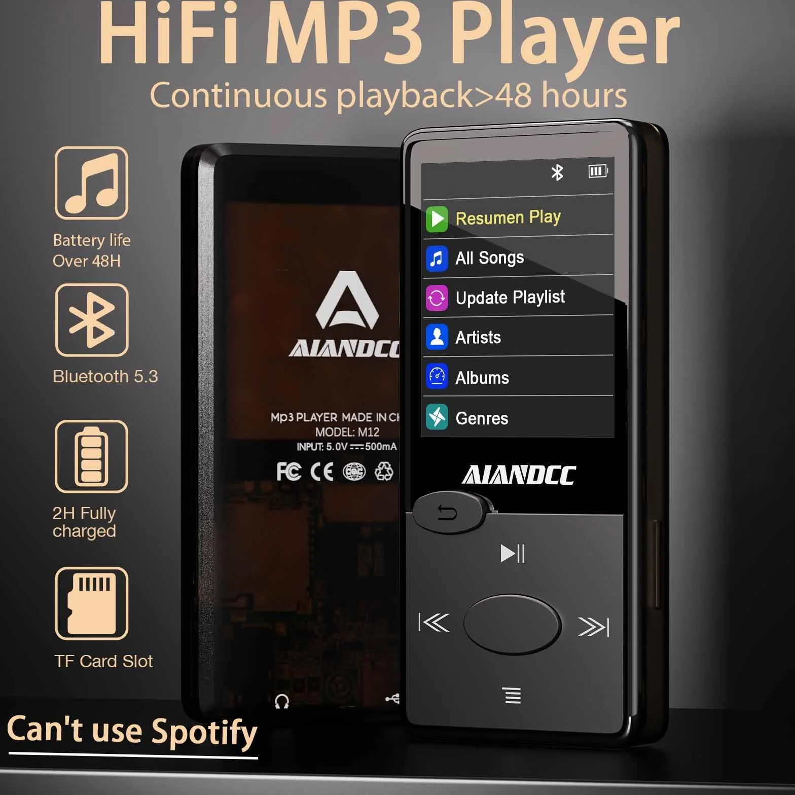 Odtwarzacz MP3 Bluetooth 5.3, dźwięk HiFi, 32 GB, czarny
