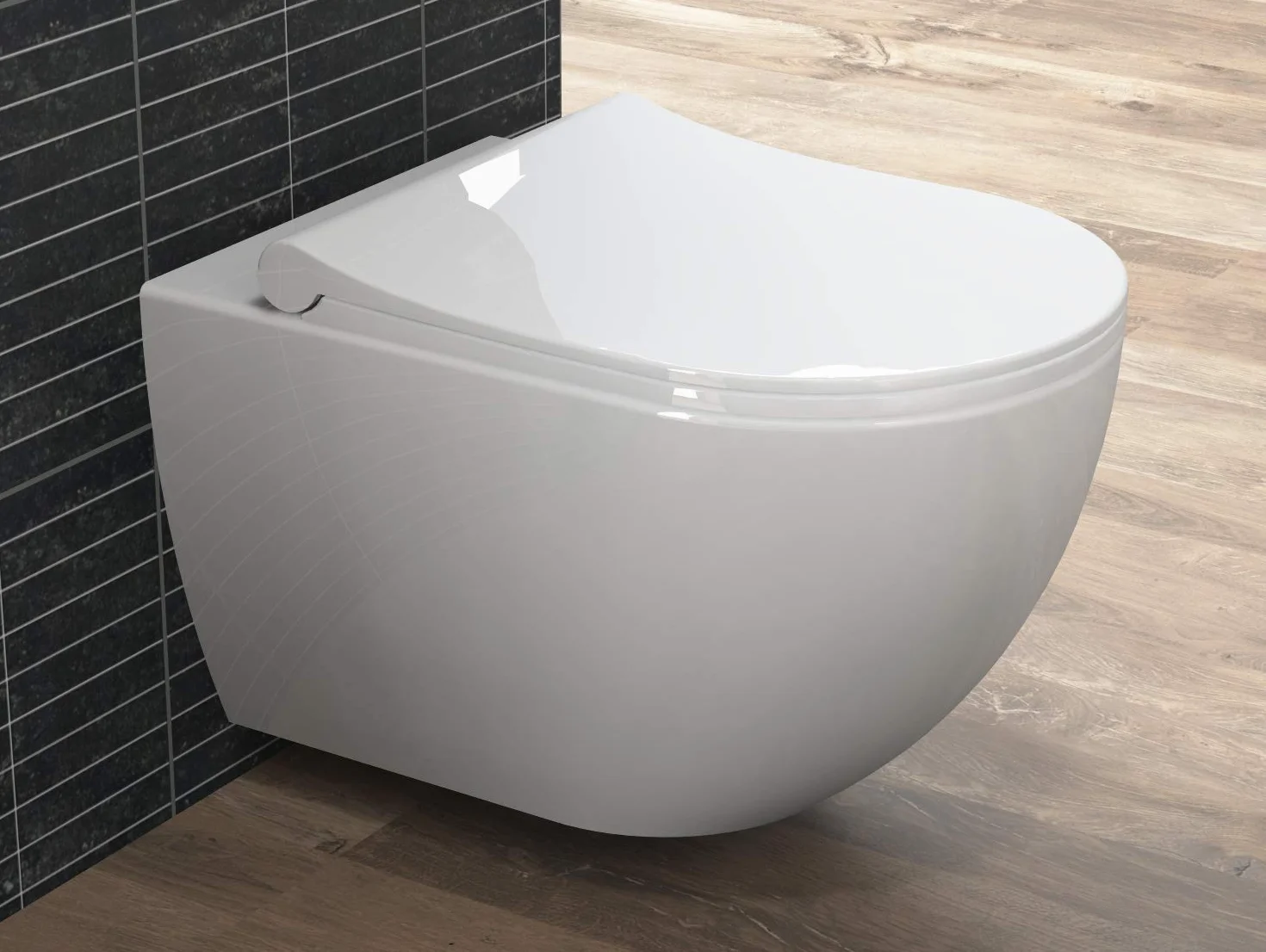 Aqua Bagno | Wisząca muszla klozetowa bez obramowania, ceramiczna toaleta z funkcją cichego domykania, montaż na ścianie, spłukiwacz WC | długość 51 cm