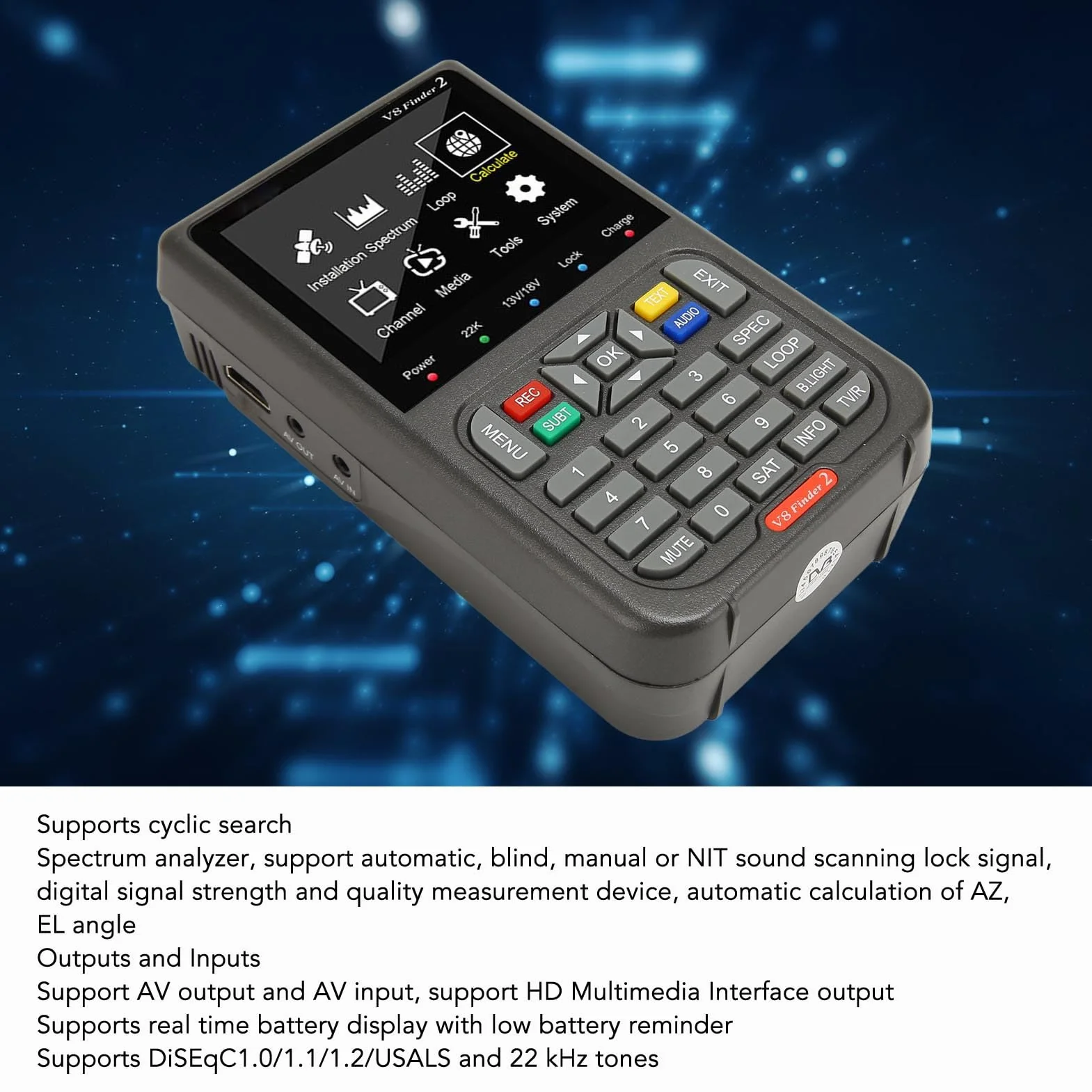 Miernik Sygnału Satelitarnego V8 Finder 3, 3,5-calowy LCD HD, Bateria 4000 mAh, Odbiornik S2X/S2/S MPEG-2/4