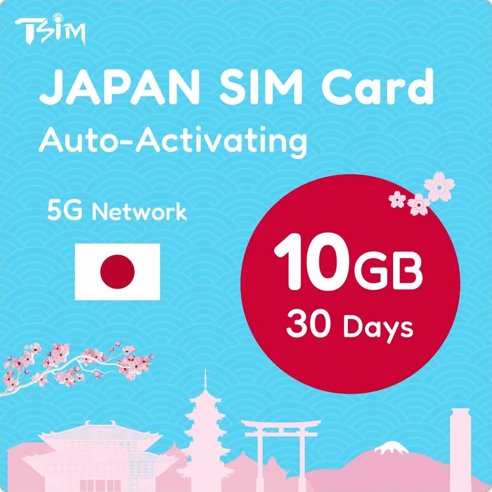 Karta SIM Japonia 30 dni 10 GB | Automatyczne aktywowanie | Sieć 5G z funkcją tethering/hotspot/udostępnianie internetu | Tylko dane, bez głosu