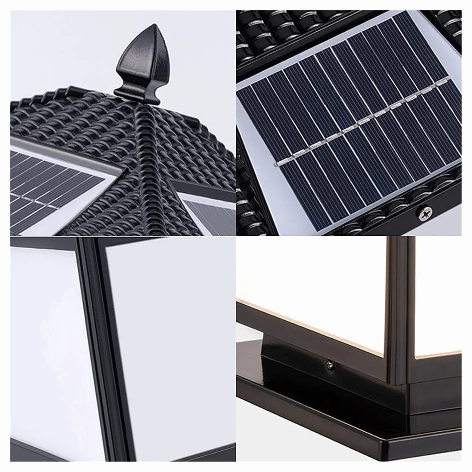 Lampa Solarna Na Słupku Ogrodowym, Aluminiowa, Słupek Słupkowy, Lampa Na Słupku Ogrodzeniowym, Zewnętrzna Brama Ogrodowa, Lampa Uliczna, Wodoodporna, Cokół, Lampa De,Noir-Height 35cm