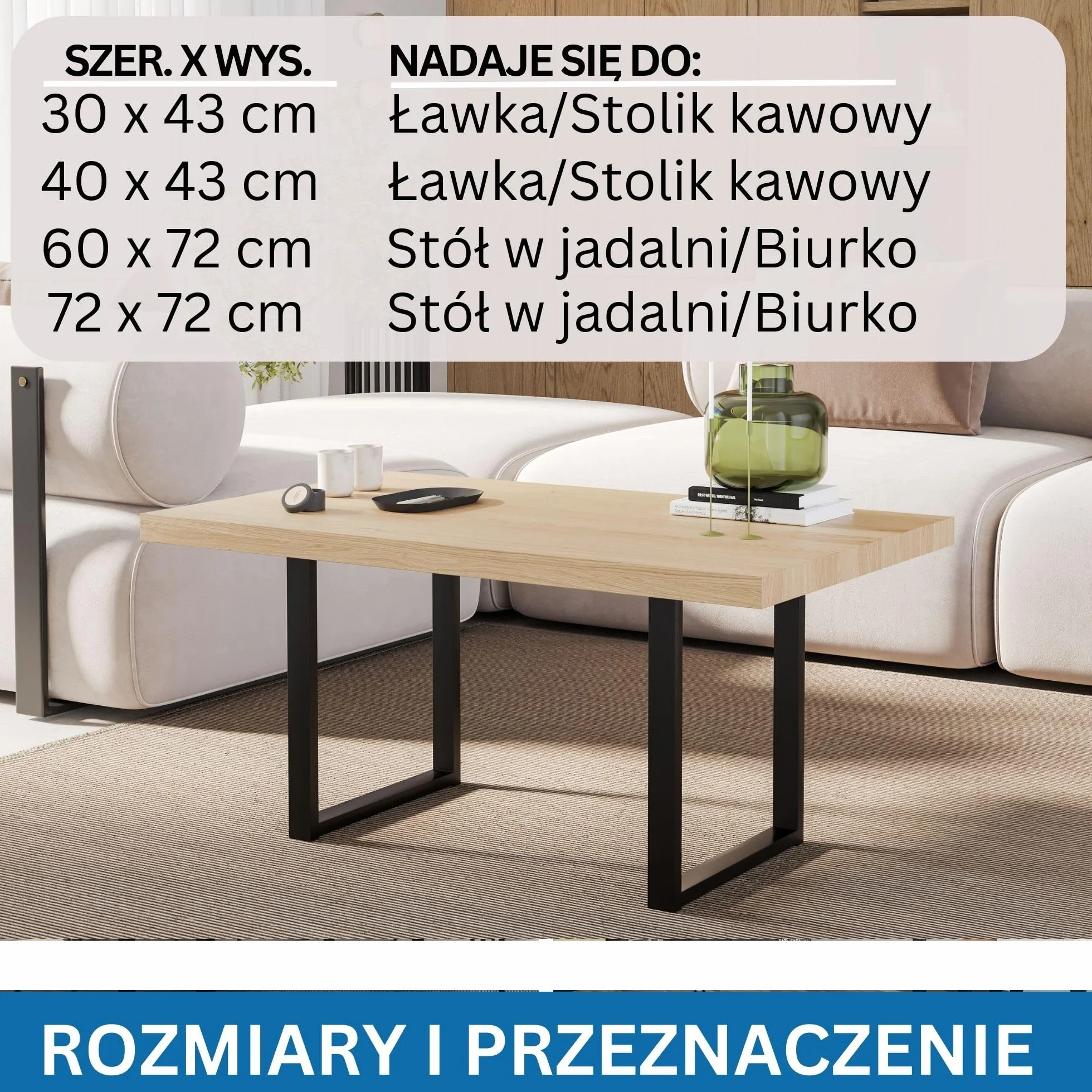 Metalowe Nogi do Stołu 72 cm Czarne Prostokątne Płozy Malowane Proszkowo