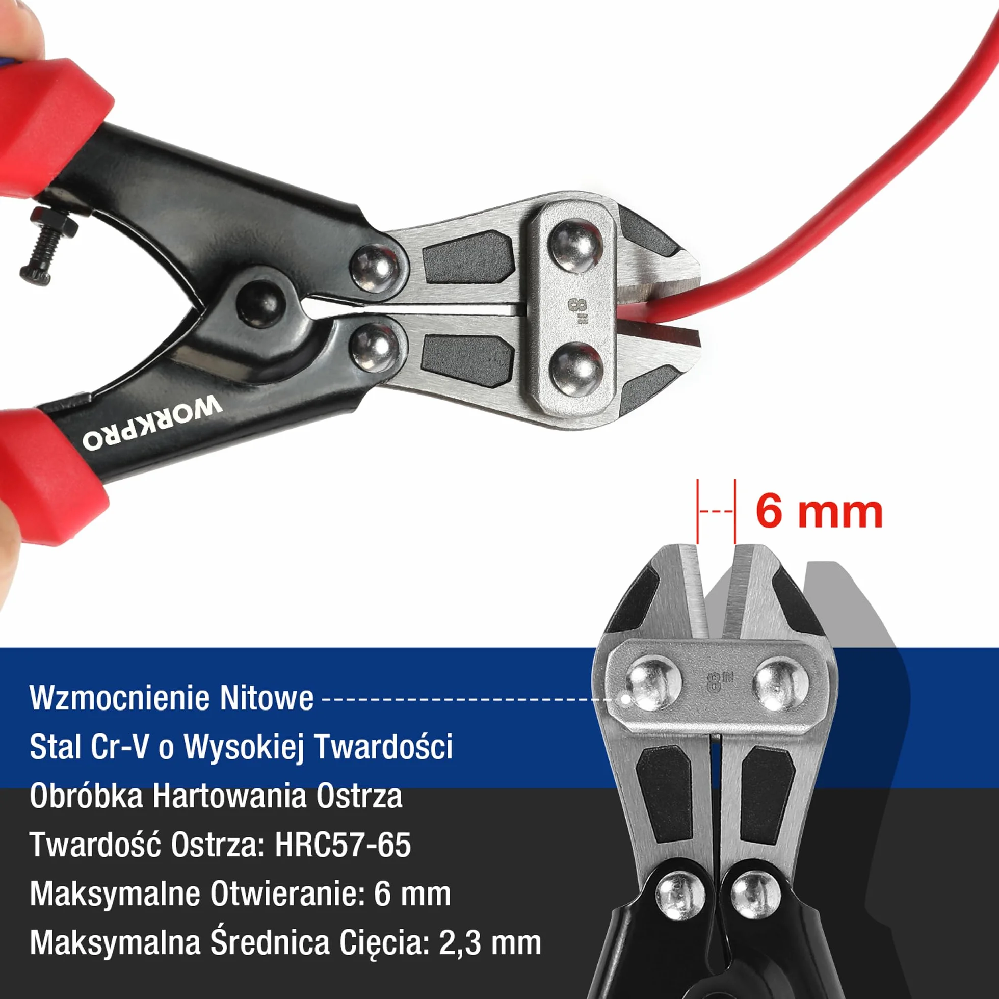 WORKPRO Mini przecinak do śrub 210 mm, przecinak do kabli Cr-V, obcinacz do nożyc sprężynowych z miękkim antypoślizgowym uchwytem