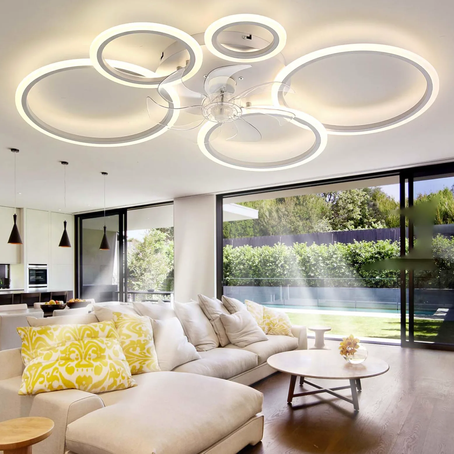 Inteligentny Wentylator Sufitowy Z Oświetleniem, Cichy, Odwracalny, Ściemnialny Duży Wentylator Sufitowy LED Ze Światłem I Pilotem DC Lampa Z Wentylatorem Do Salonu 6 Biegów Sypialni-White