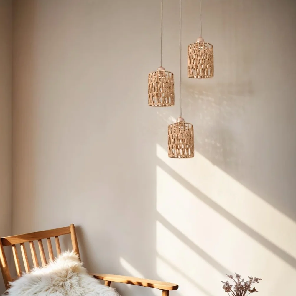 Abażur rattanowy, 2 sztuki abażuru boho brązowego, abażur zastępczy do lampy stołowej, akcesoria do lamp wiszących, lamp sufitowych, lamp wiszących, lamp stojących, wys. 15 cm, Ø 12 cm (2