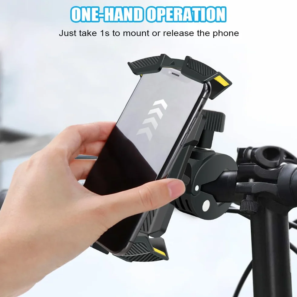 URAQT Rowerowy uchwyt na telefon, automatyczne blokowanie, wojskowy uchwyt motocyklowy zapobiegający wstrząsom, obracany o 360°, do iPhone 15, Samsung S24 i innych