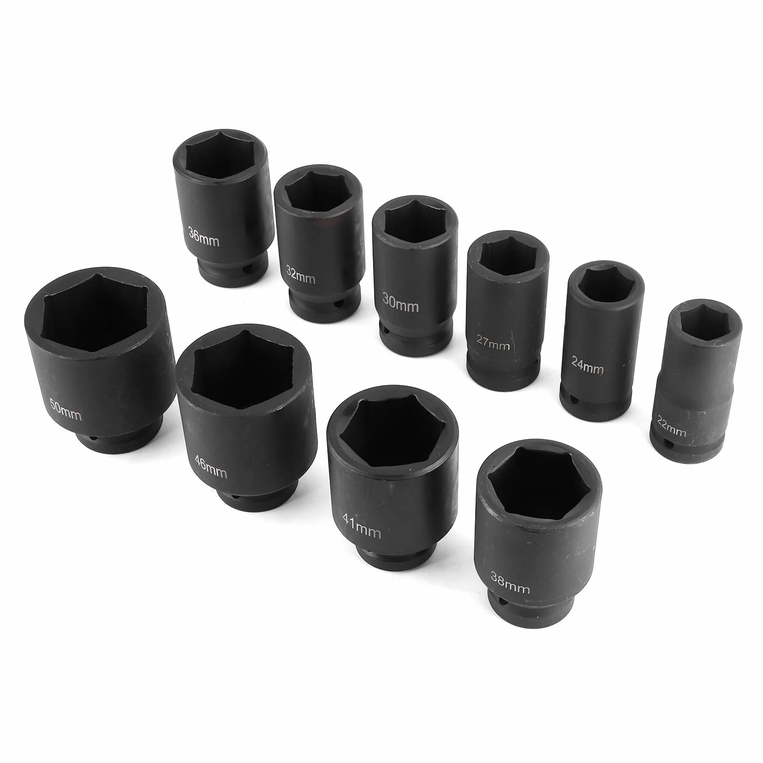 Walmeck 10 Sztuk Metrycznych Głębokich Nasadek Udarowych, Napęd 3/4 Cala 6-punktowy Zestaw Narzędzi Samochodowych Cr Mo Steel 22 24 27 30 32 36 38 41 46 50mm, ze Schowkiem, do Uży