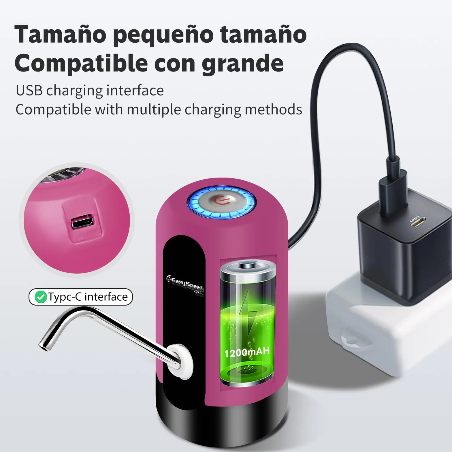 EASYSPEED Elektryczny Dozownik Wody Pitnej,W Zestawie 2 Adaptery Automatyczny Dystrybutor Wody Pitnej,Możliwość ładowania Przez USB 1200 mAh Pompa Do Butelek Na Wodę,Do Domowego Biura