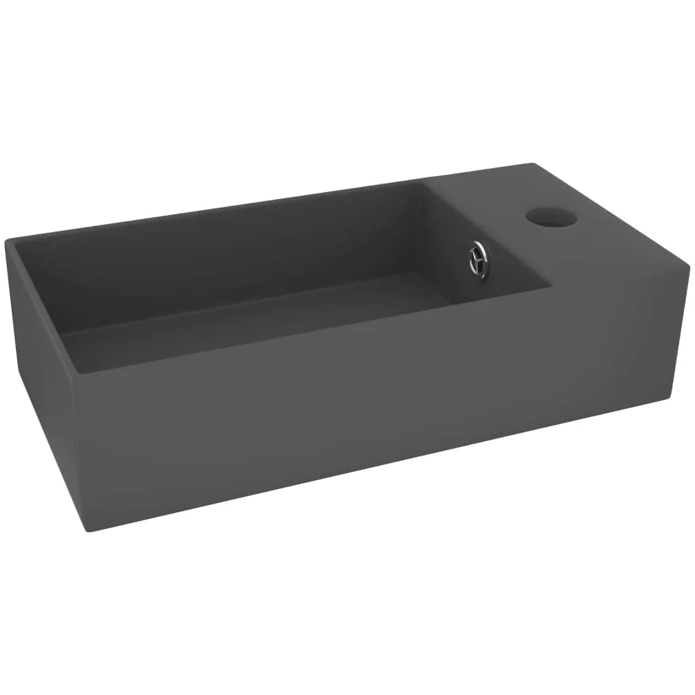 Ciemnoszara umywalka ceramiczna z zbyt dużą ilością 4,5 cm | Łatwa do czyszczenia matowa powierzchnia, otwór na kran w zestawie, do blatu, kosmetyczki lub kuchni