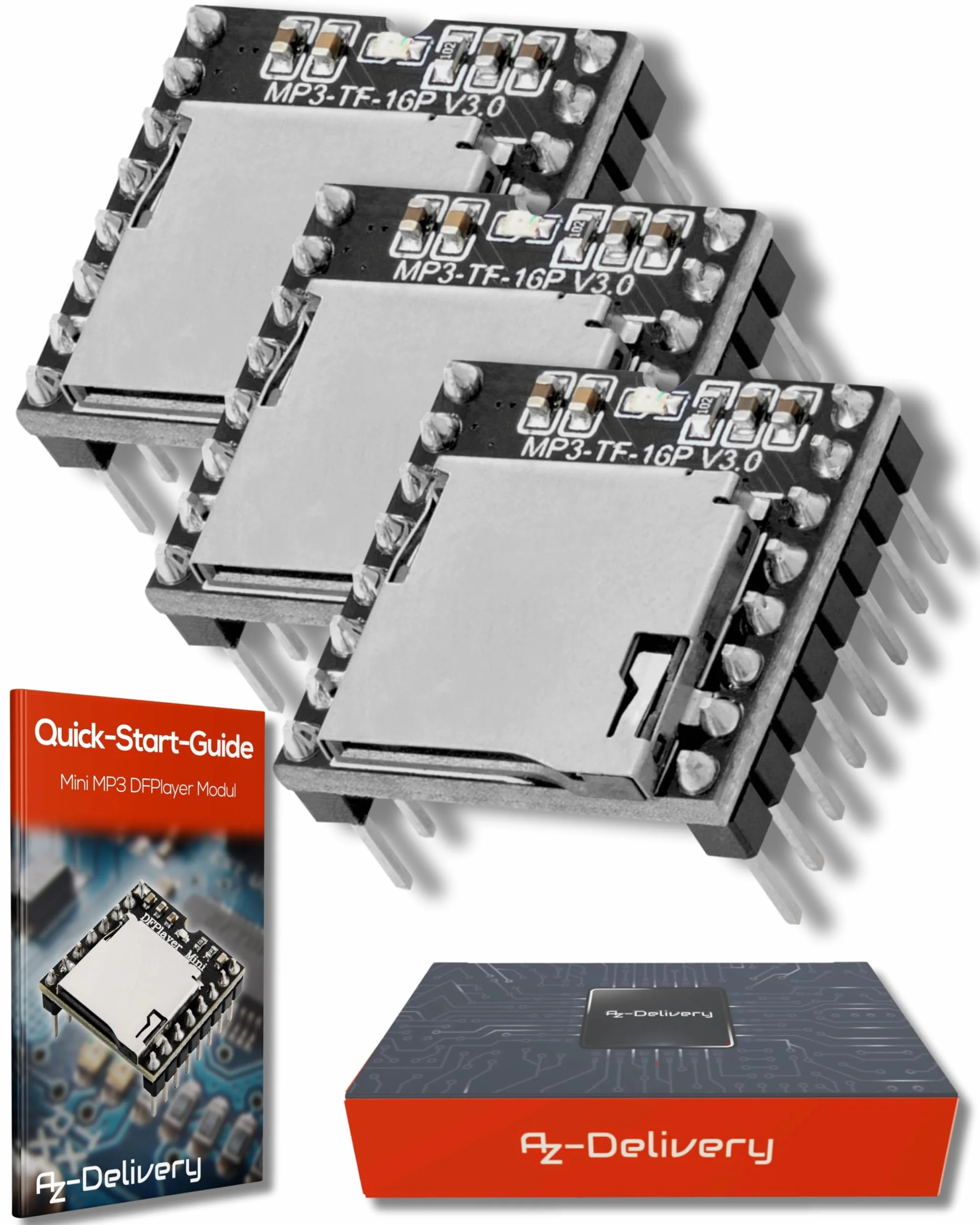 AZDelivery 3 x Mini MP3 Player Master Module kompatybilny z Arduino