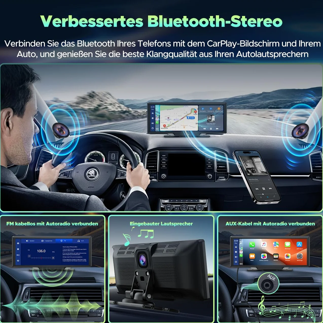 LAMTTO Bezprzewodowe radio samochodowe CarPlay Android 9,26" 2,5K+1080p kamera 64GB TF Bluetooth nawigacja Mirror Link Siri/G00gle AUX/FM