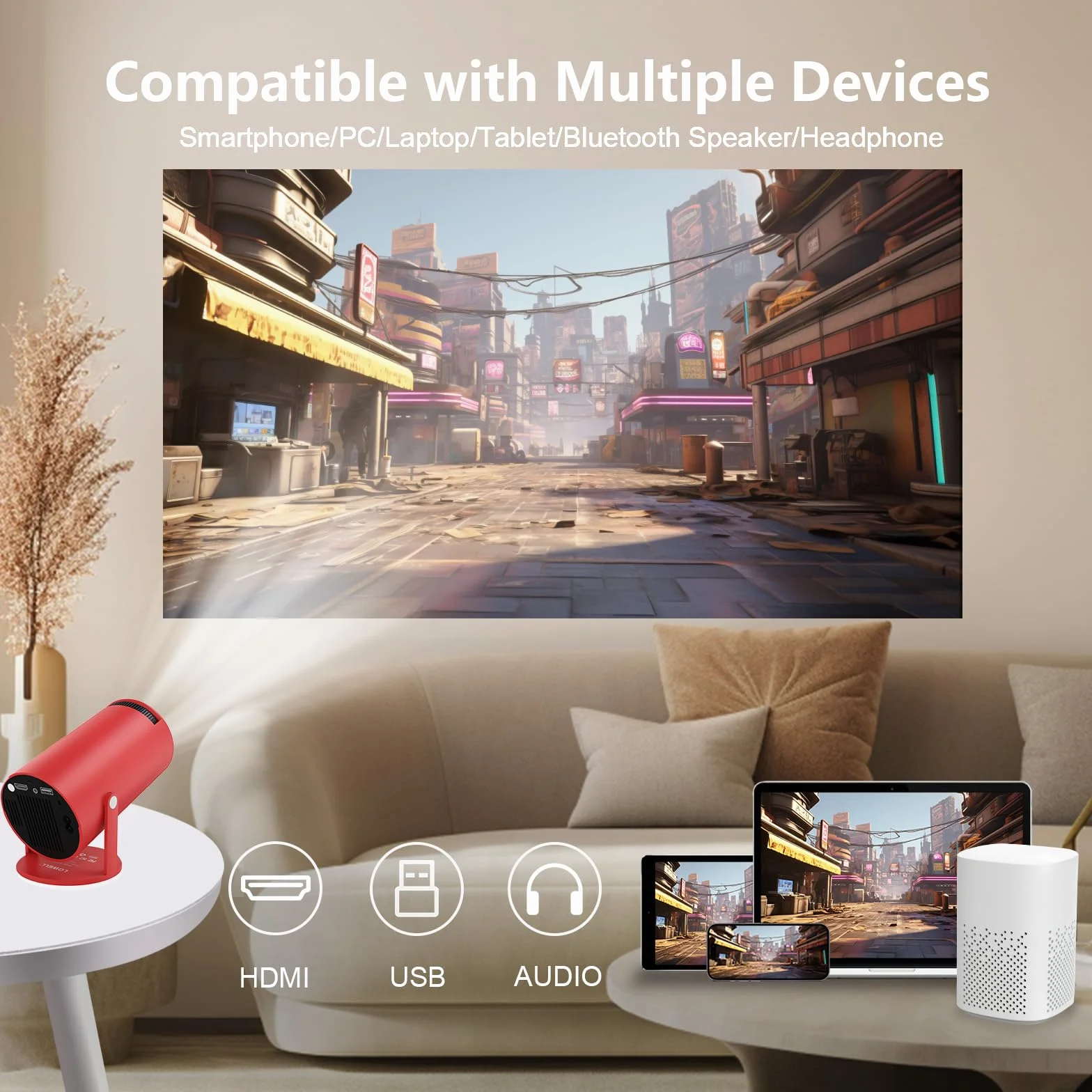 Mini projektor 5G WiFi BT5.0 Android automatyczna korekcja trapezu 220° 130 cali 4K HDMI