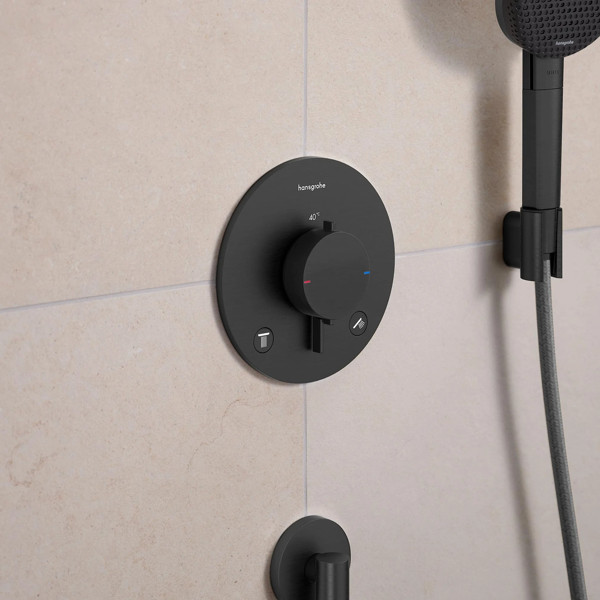 hansgrohe Ecostat Comfort S - termostat prysznicowy podtynkowy, armatura prysznicowa z blokadą bezpieczeństwa (SafetyStop) w temperaturze 40°C, termostat do prysznica, dla 2 odbiorników, szczotkowany