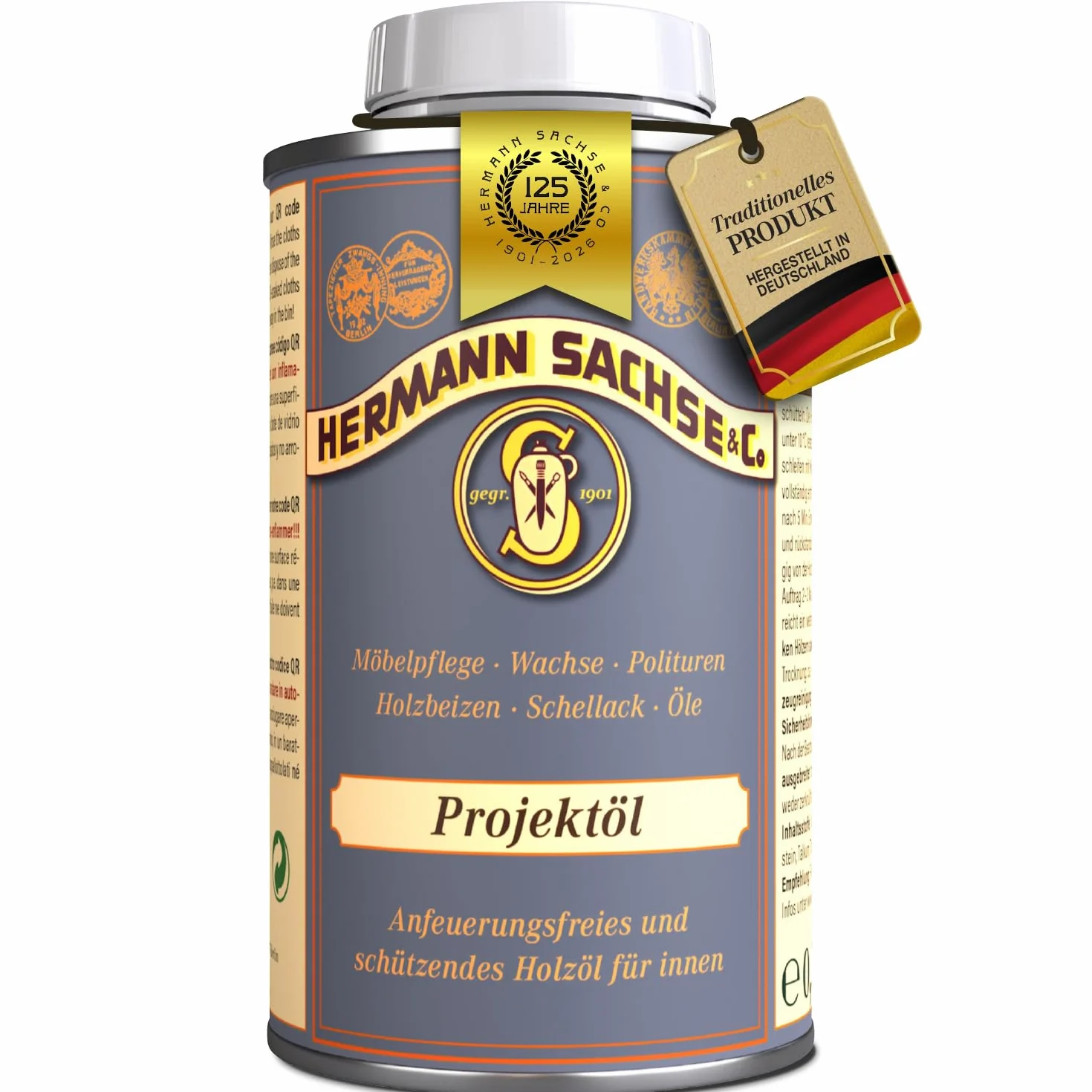 Hermann Sachse Olej projektowy 500 ml – efekt surowego drewna olej do drewna dębowego, świerkowego i jasnego drewna – bez podpalania dla matowego stylu scandi – oddychający – zasięg ok. 12 m²