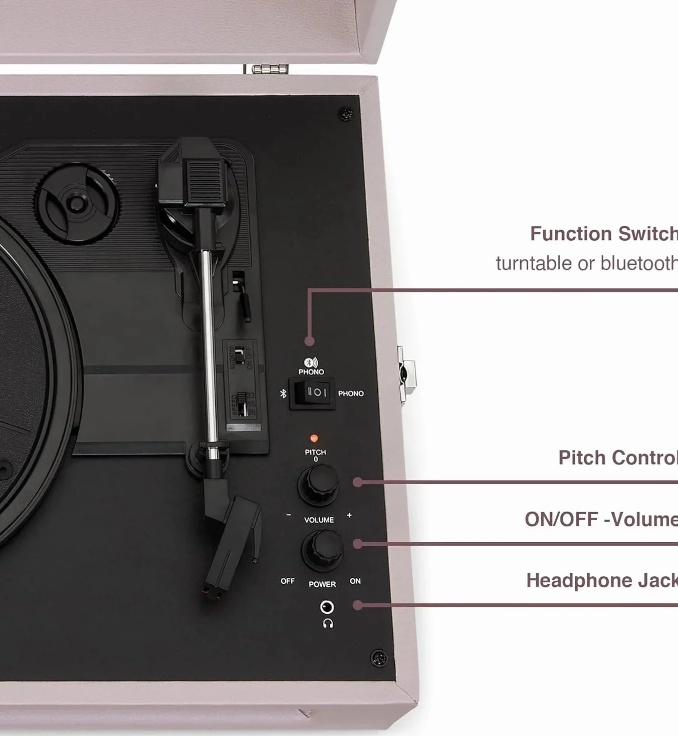 Crosley Voyager gramofon z Bluetooth i AUX 3-biegowy odtwarzacz winylowy 7" 10" 12" przenośny ametyst