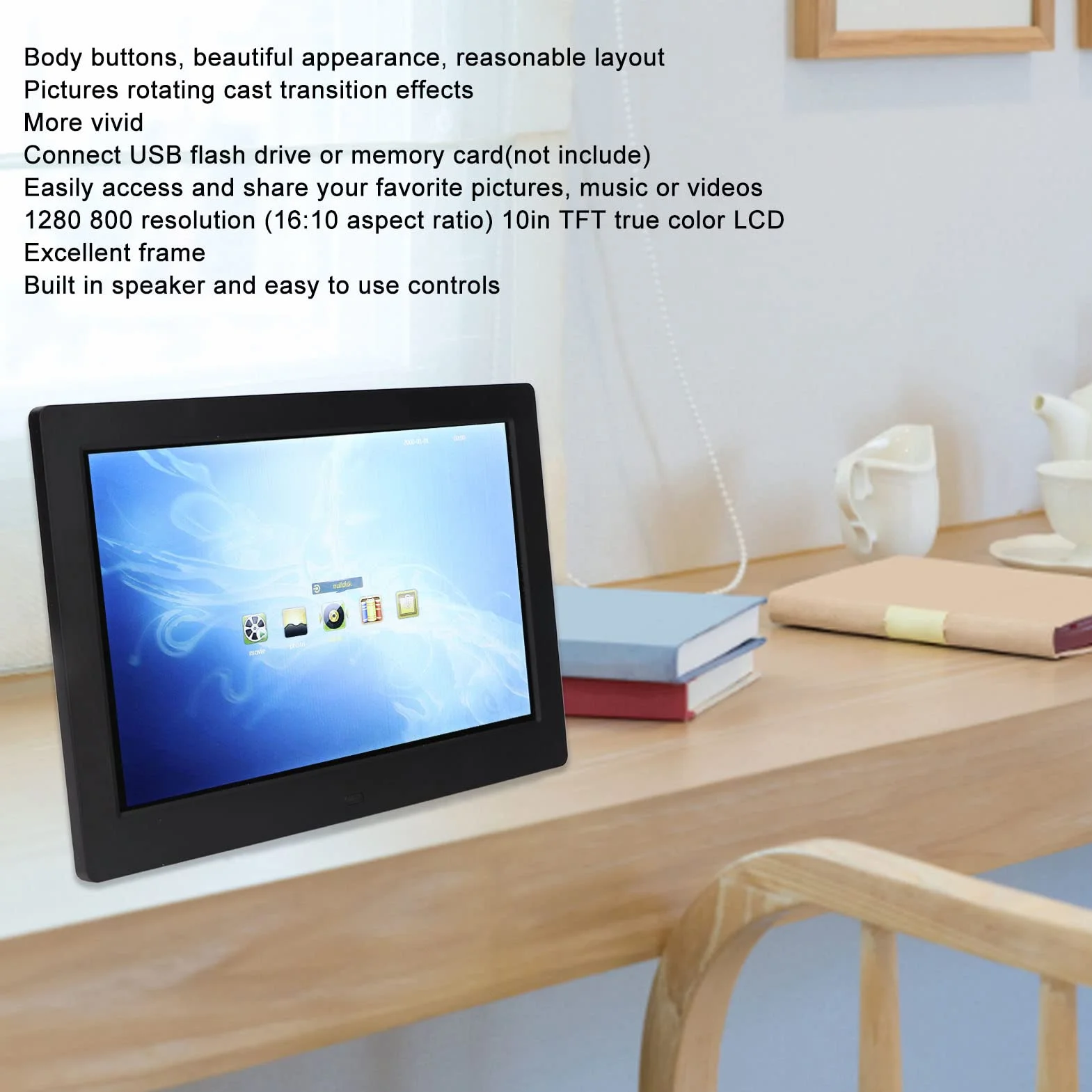 Cyfrowa Ramka na Zdjęcia 10 Cali LCD HD 1280x800 IPS Pełnoekranowa z Pilotem