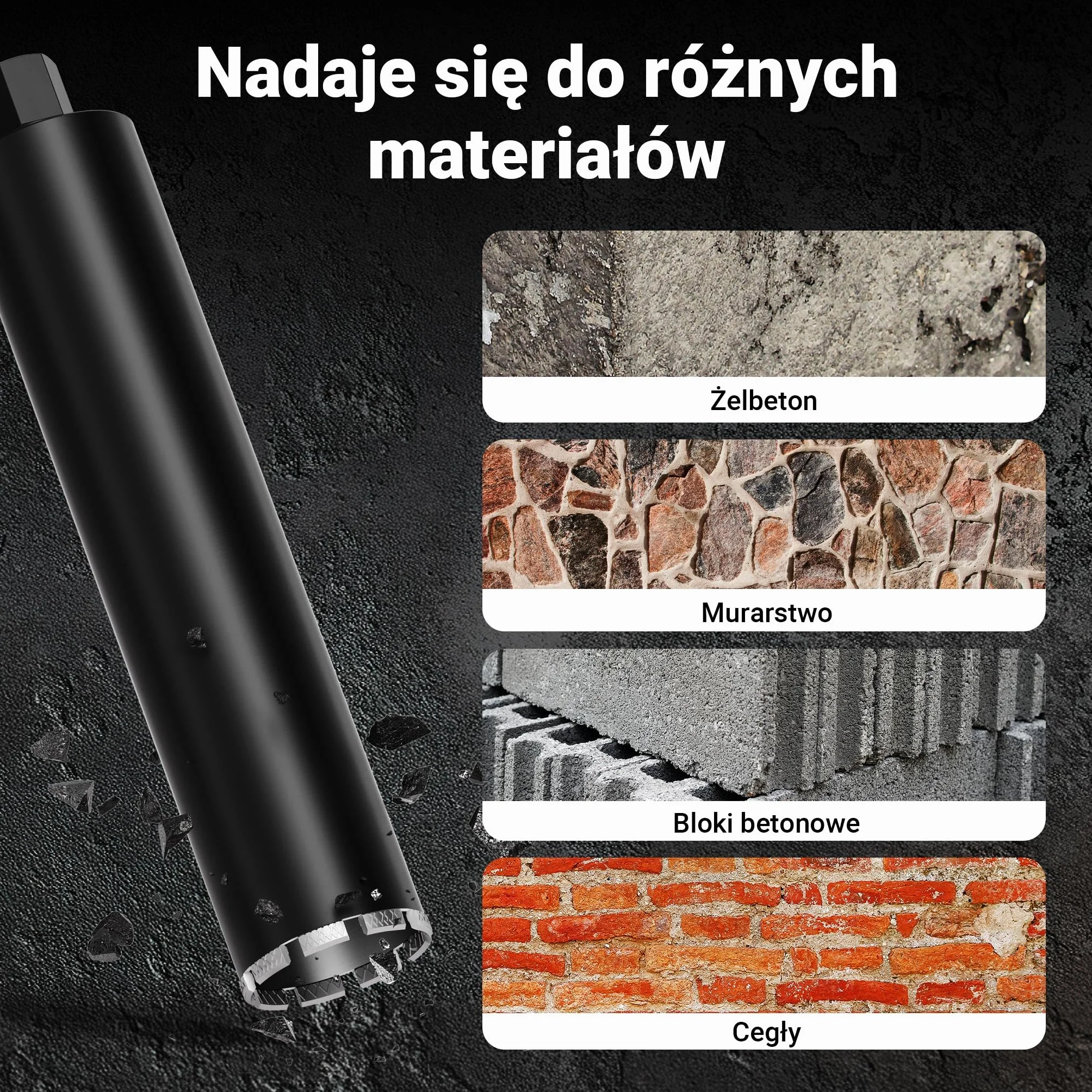 Wiltec Wiertło diamentowe koronowe typu Mesh Ø 102 mm o długości 450 mm, 1¼ UNC, do wiercenia w betonie, kafelkach, kamienia i granitu