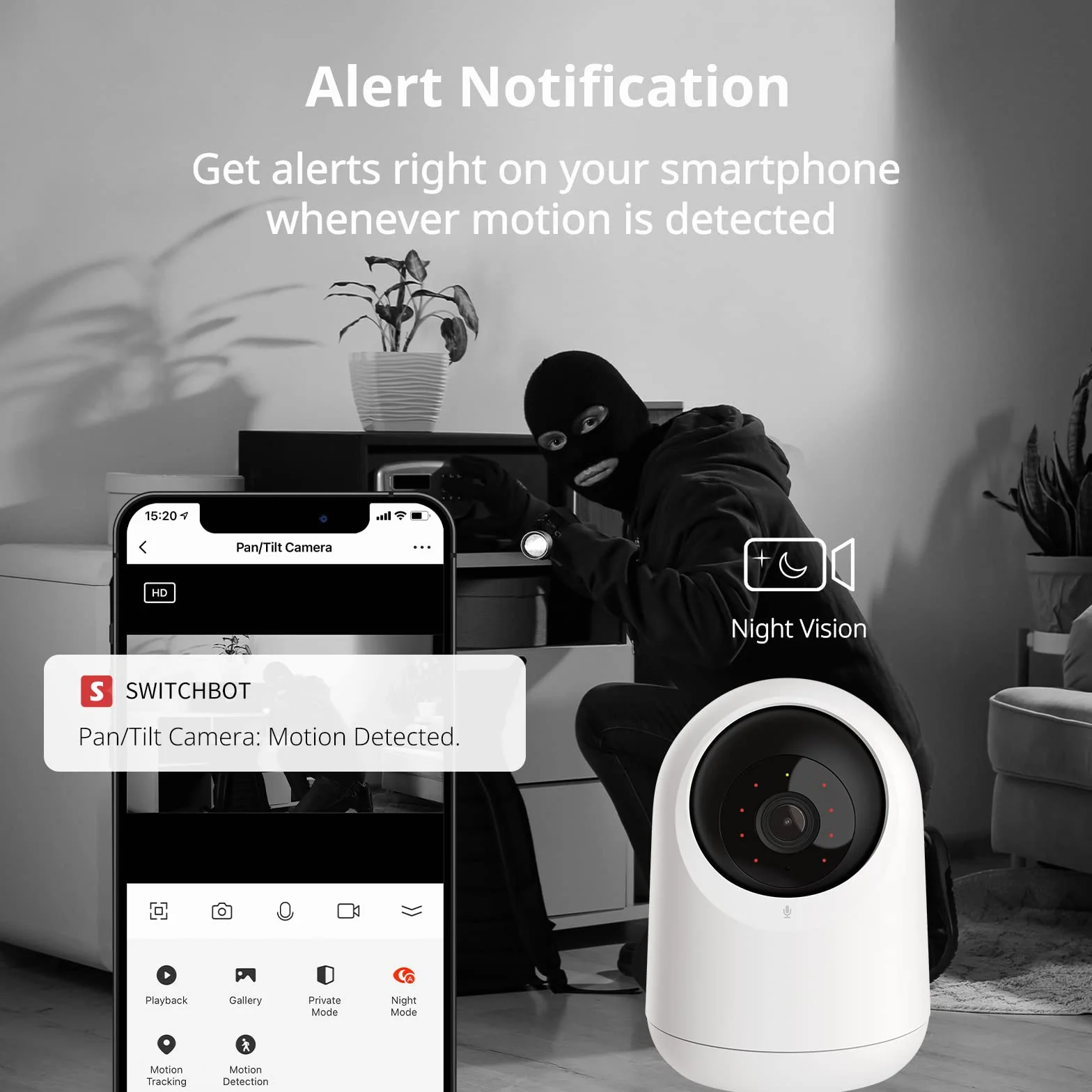 SwitchBot Kamera do monitoringu wewnątrz, kamera WLAN z osłoną pola widzenia 360°/115°, wykrywanie osób, śledzenie ruchu, 2-drożne audio, widoczność w nocy na podczerwień, kompatybilna z Alexa, tylko