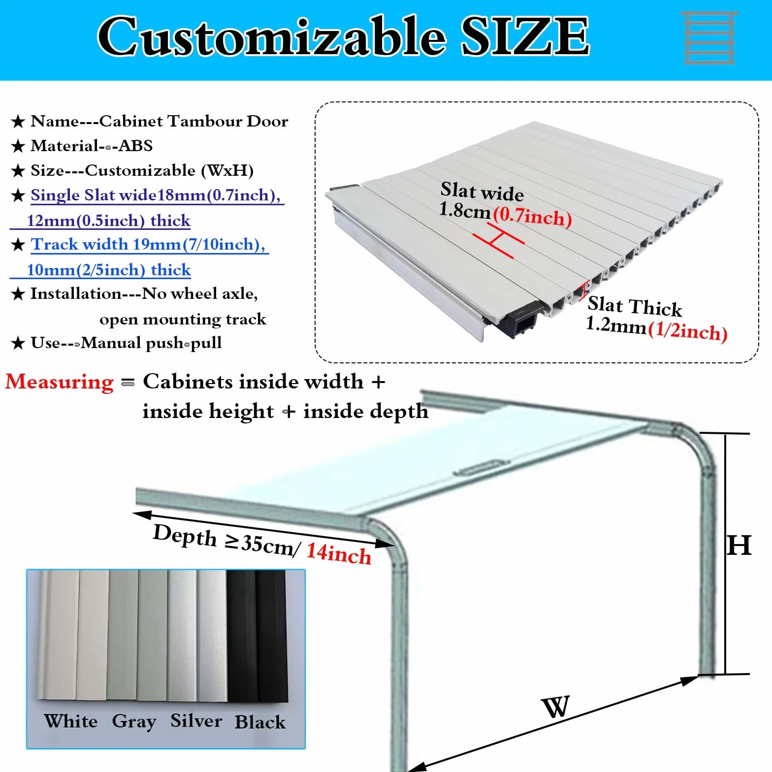 Zestaw drzwi przesuwnych Tambour Door Decorativ do szafek kuchennych, proste, wielokrotnego użytku, listwowe drzwi przesuwne Tambour do kampera/kampera/szafki na sprzęt AGD, niewie