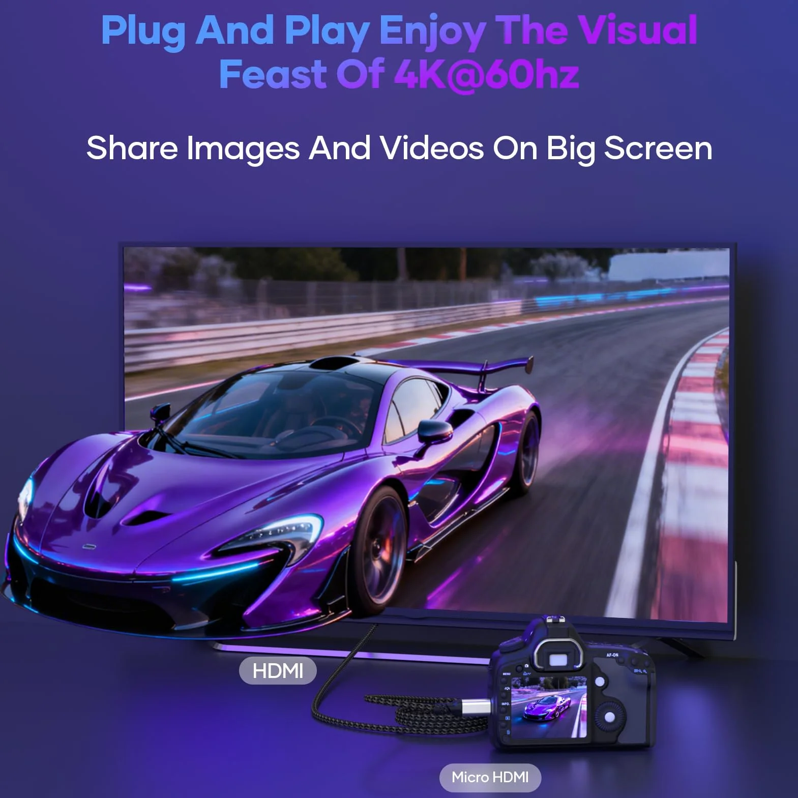 Micro HDMI do HDMI, kabel 2 m 4K @60 Hz, micro HDMI 2.0,3D HDR, ARC, kompatybilny z Raspberry Pi 5/4, aparatami A6300 A6400, GoPro Hero 9/8/7/6, joga, TV Odroid, laptopami, monitorami