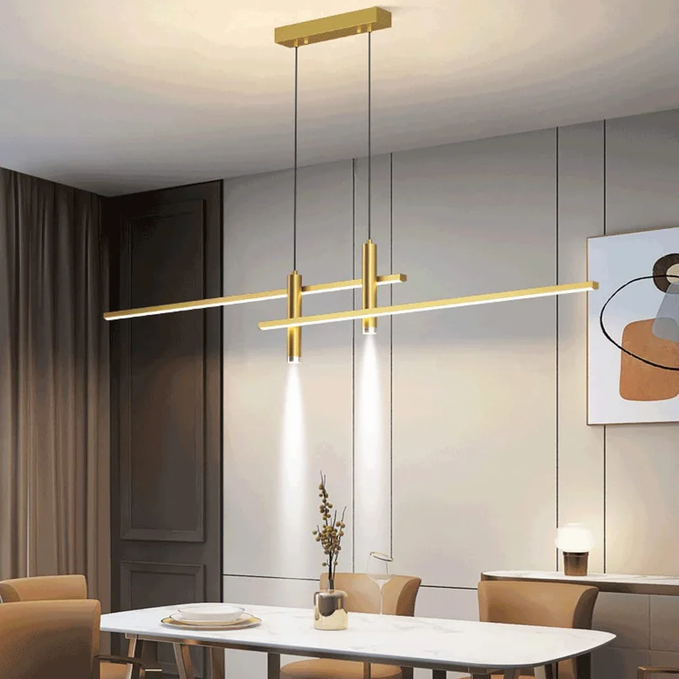 Nowoczesny minimalistyczny żyrandol do jadalni z reflektorem LED, regulowana lampa wisząca z metalowym paskiem, lampa sufitowa, regulowane oświetlenie wewnętrzne, lampy -BA