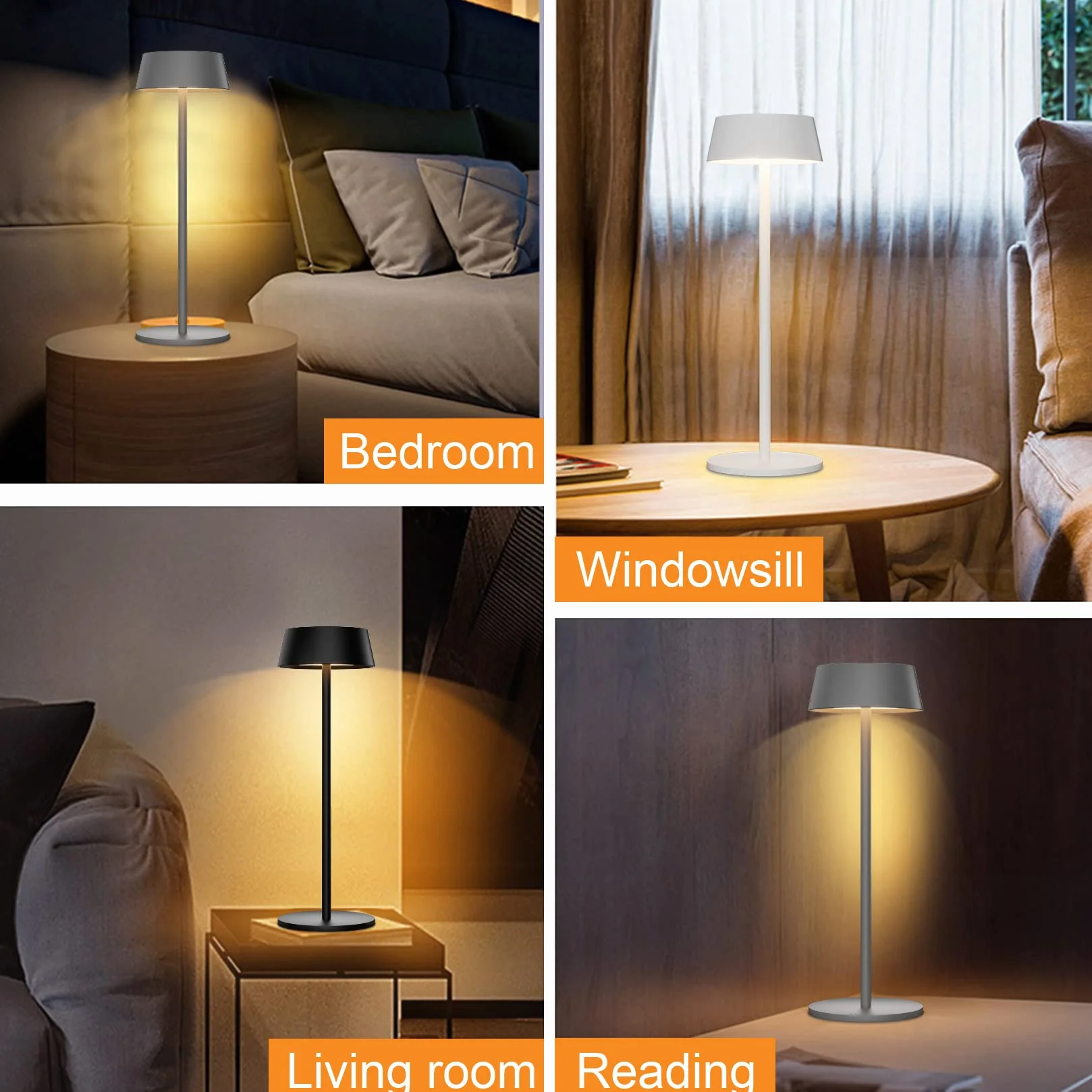 K-Bright przyciemniana lampa stołowa LED z akumulatorem, ładowalna, ciepła kolorystyka światła, 3000K, wodoodporna lampa biurkowa do użytku wewnętrznego i zewnętrznego, 1 metr USB-C, czarna (2 sztuki)