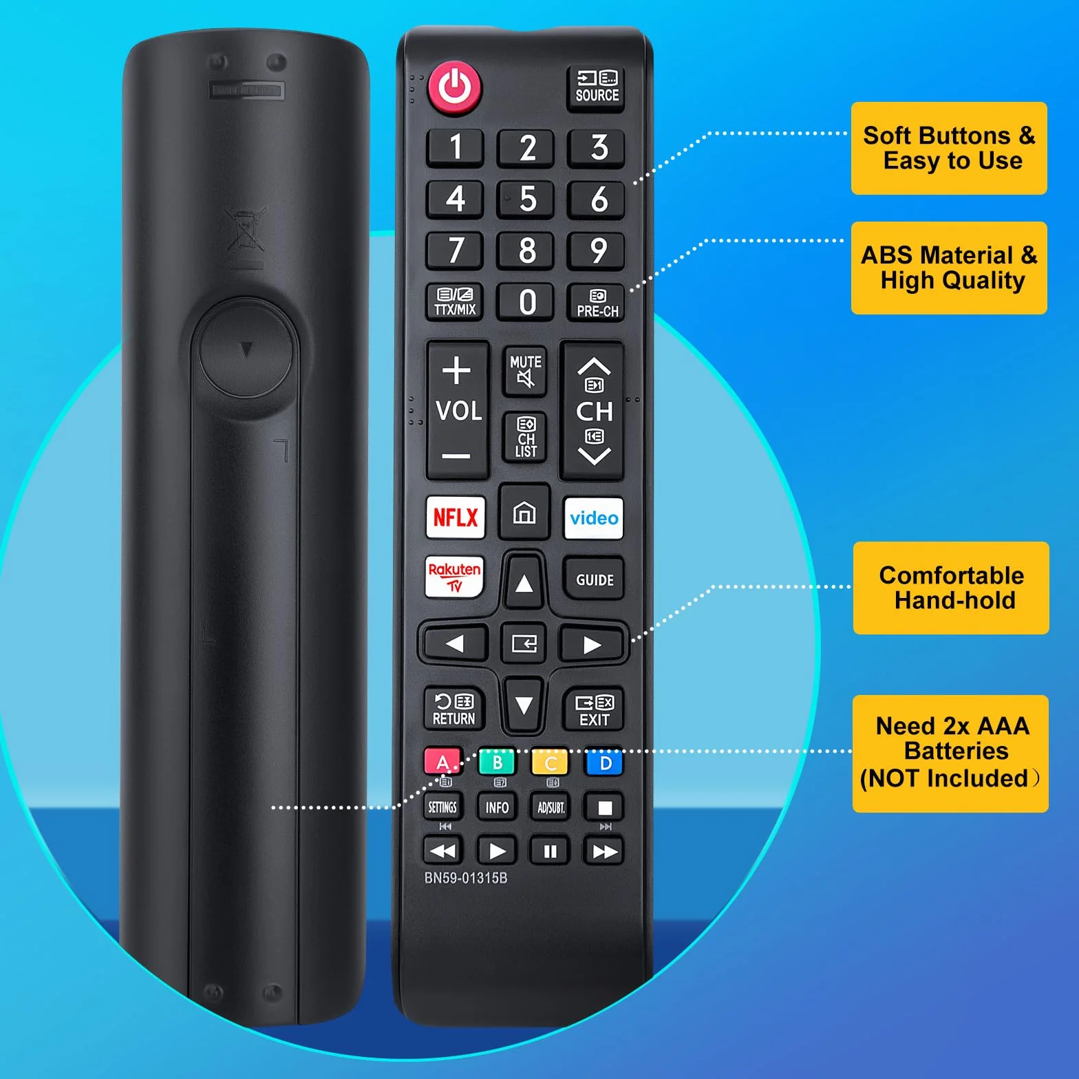 Pilot Smart BN59-01315B do telewizorów Samsung 4K UHD HDR Crystal QLED, do telewizorów Samsung UE Quantum z NFLX/Rakuten/Prime Video