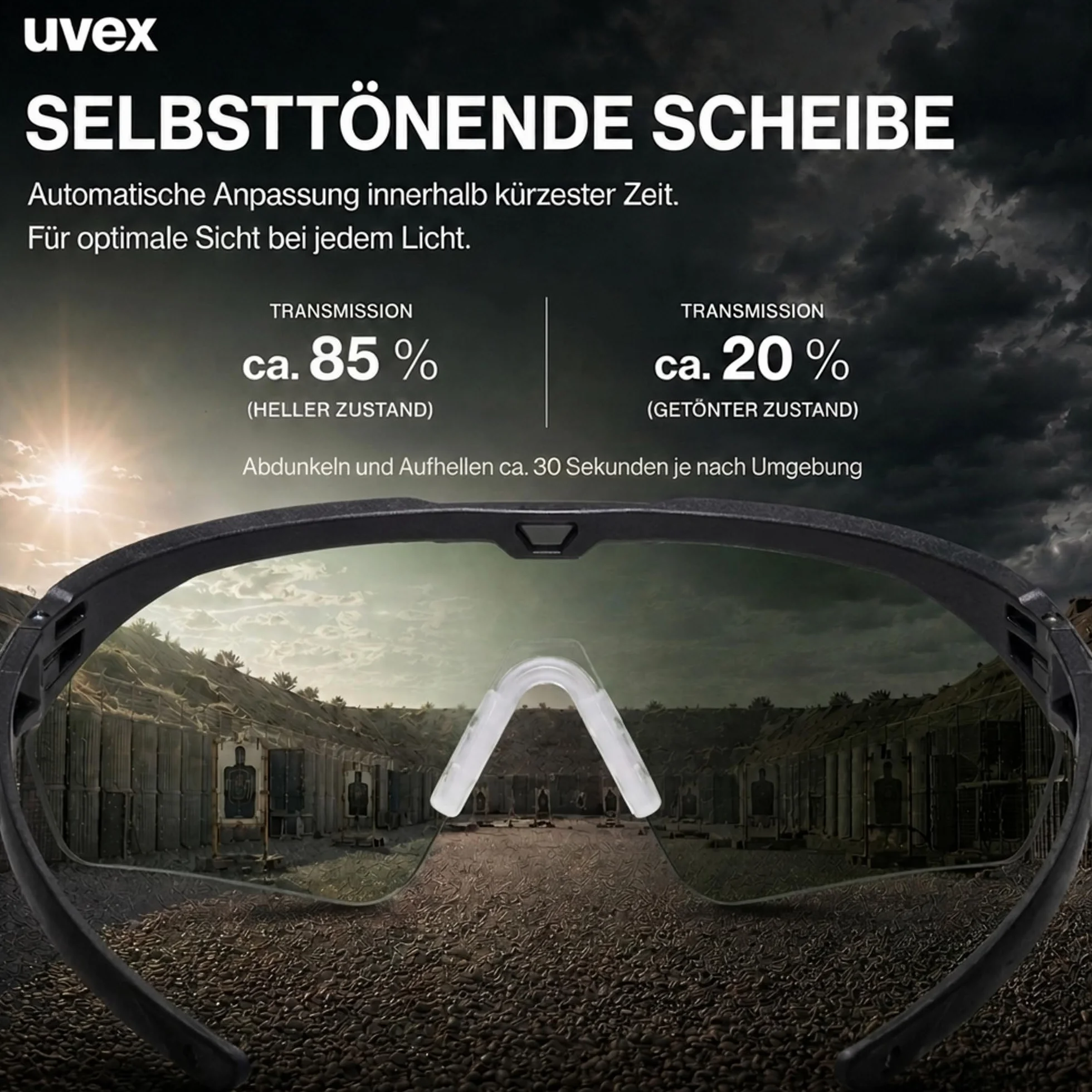 Uvex Apache Spec Variomatic - Okulary ochronne premium z etuikiem - Okulary skroniowe specjalnie dla władz i zastosowań taktycznych - Samoczyszczące, przeciwmgielne i odporne na zarysowania - STANAG