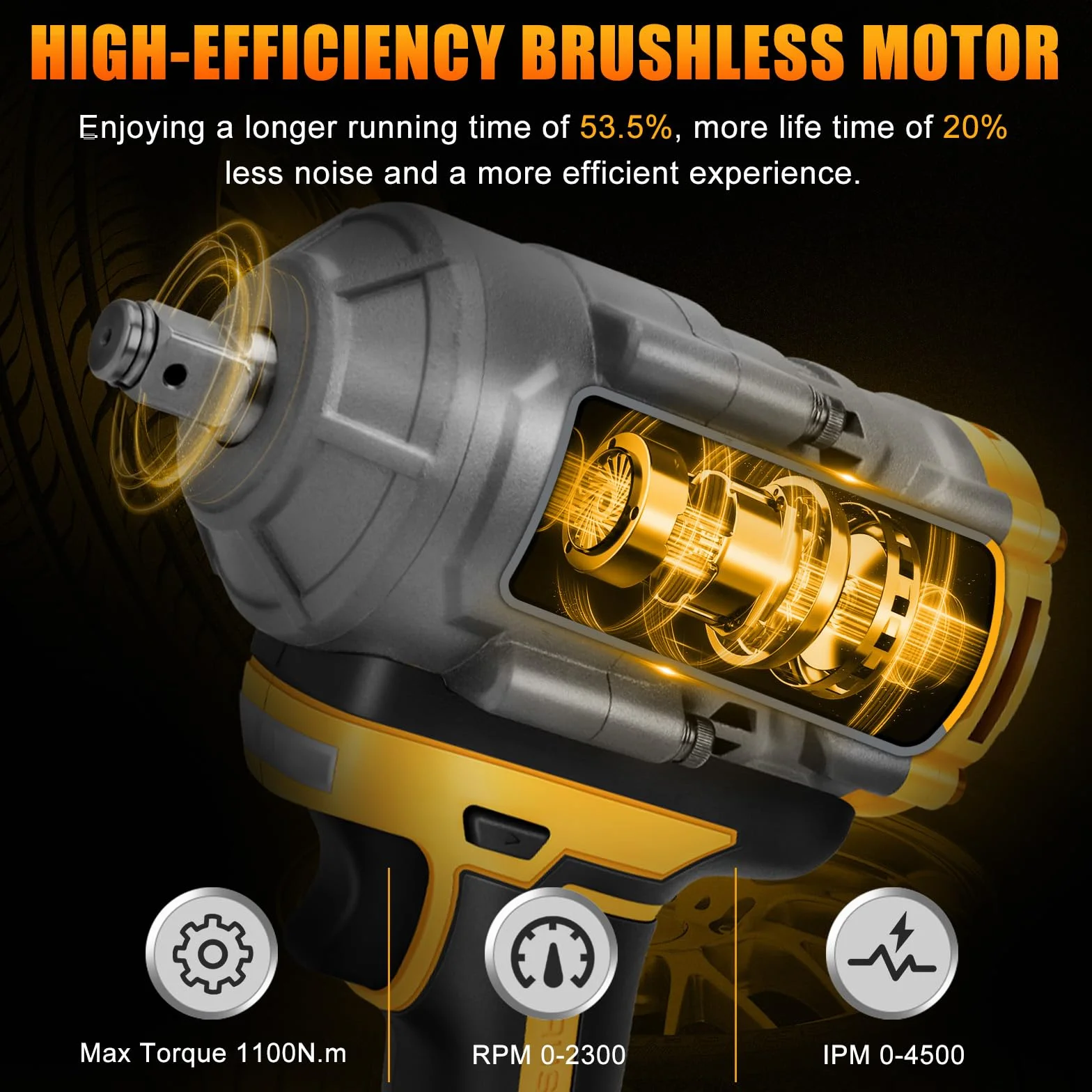Akumulatorowa wkrętarka udarowa kompatybilna z Dewalt 18 V 20 V, 1100 Nm wkrętarka udarowa 1/2 cala, bezszczotkowy klucz udarowy z adapterem klucza nasadowego (bez akumulatora)