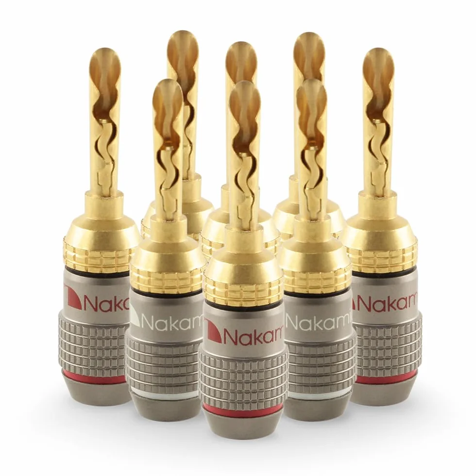Nakamichi FanLock Wtyk BFA bananowy platerowany 24-karatowym złotem 10 AWG - 18 AWG Rozmiar miernika 4 mm dla głośników Wzmacniacz Hi-Fi Kino domowe Kabel audio Szybkozłącze, 8 Sztuki (4-Pary)
