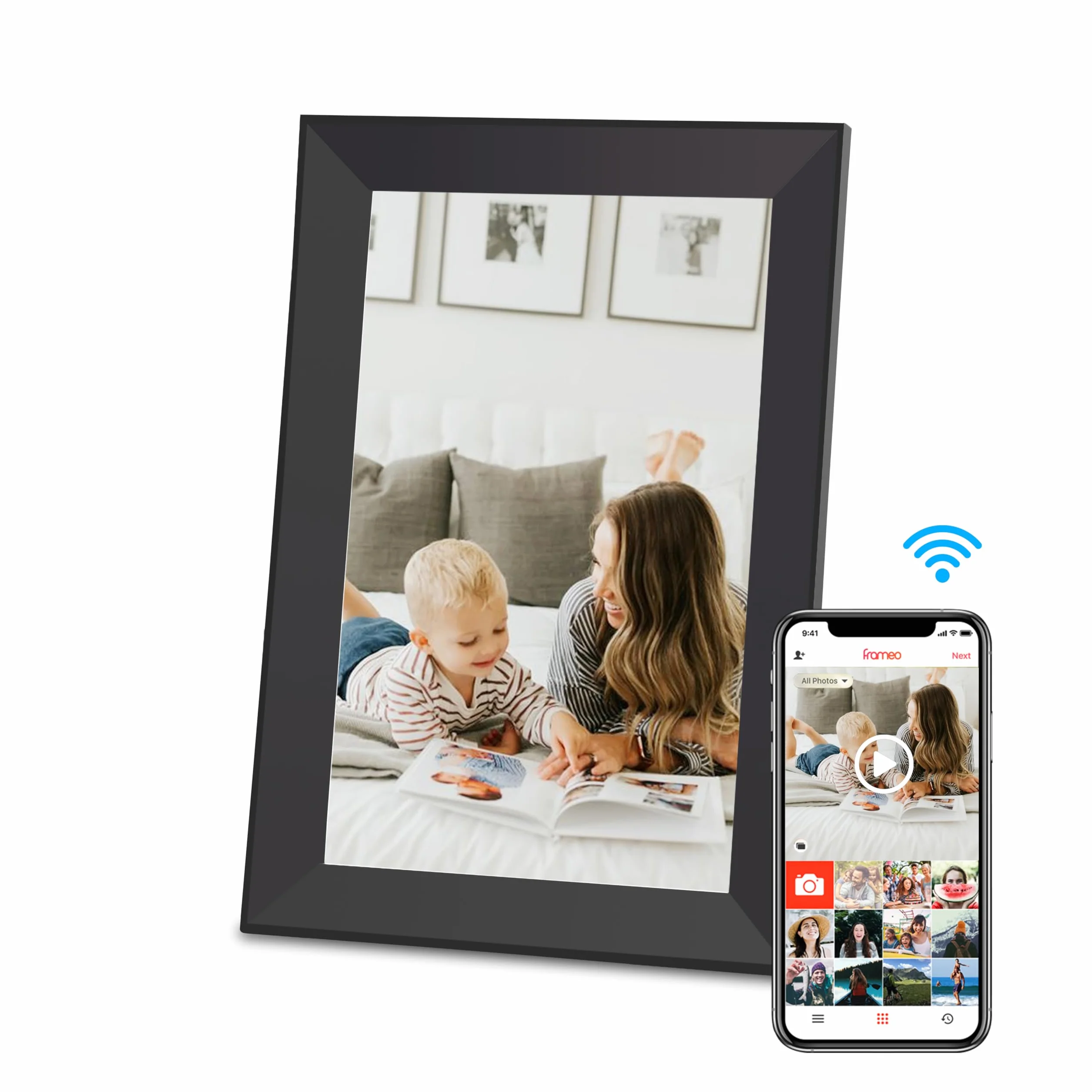 Hesmor Cyfrowa ramka na zdjęcia WLAN 10,1" 1280x800 HD IPS dotykowy ekran LCD 32 GB Frameo