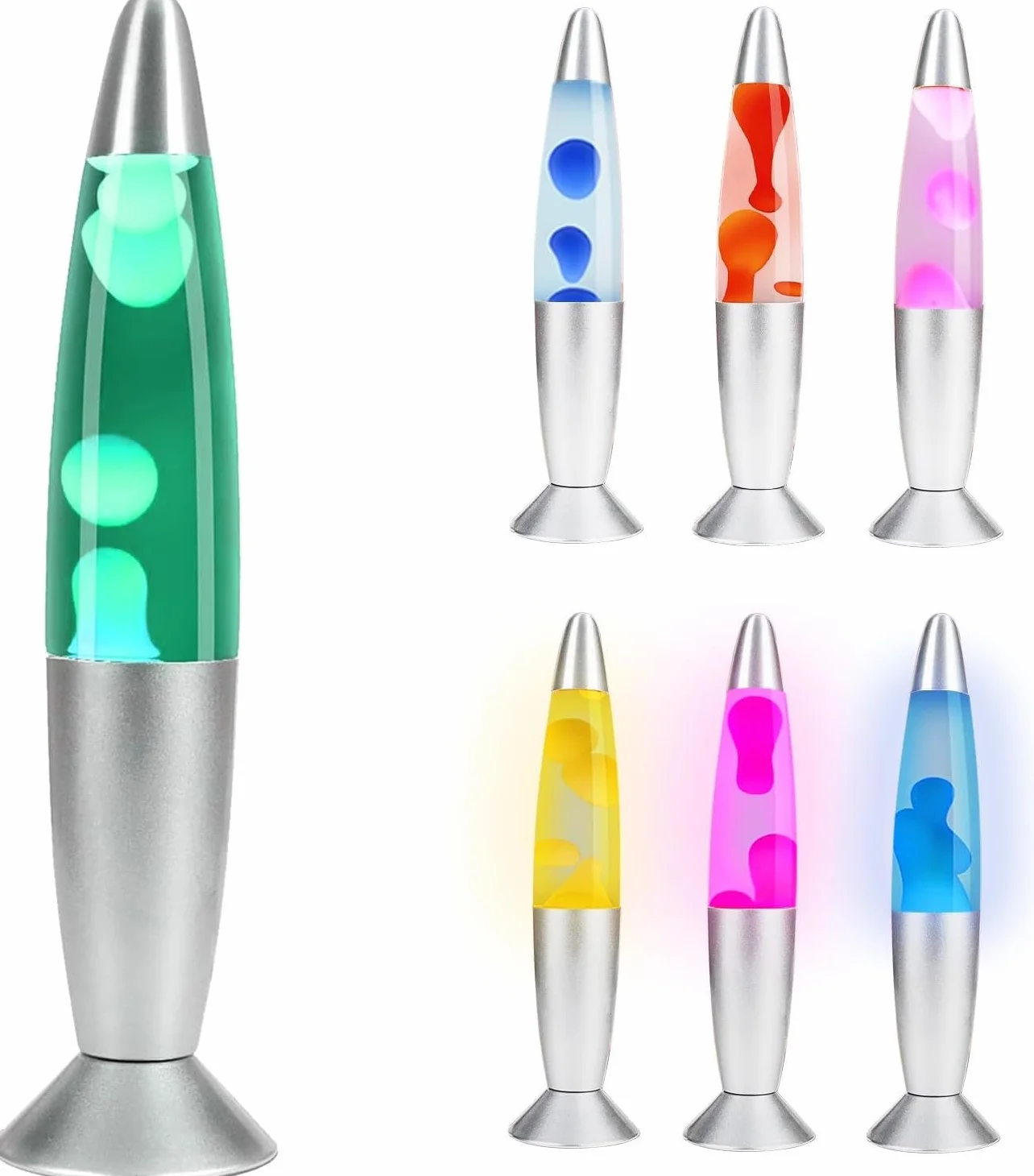 CELLUSTOP Lampa Led z ruchem wosku, wielokolorowa lampa lawowa w kształcie rakiety, stały strumień lawy, wielokolorowe światło LED, solidne szkło, aluminium, 7 alternatywnych kolorów, żółta