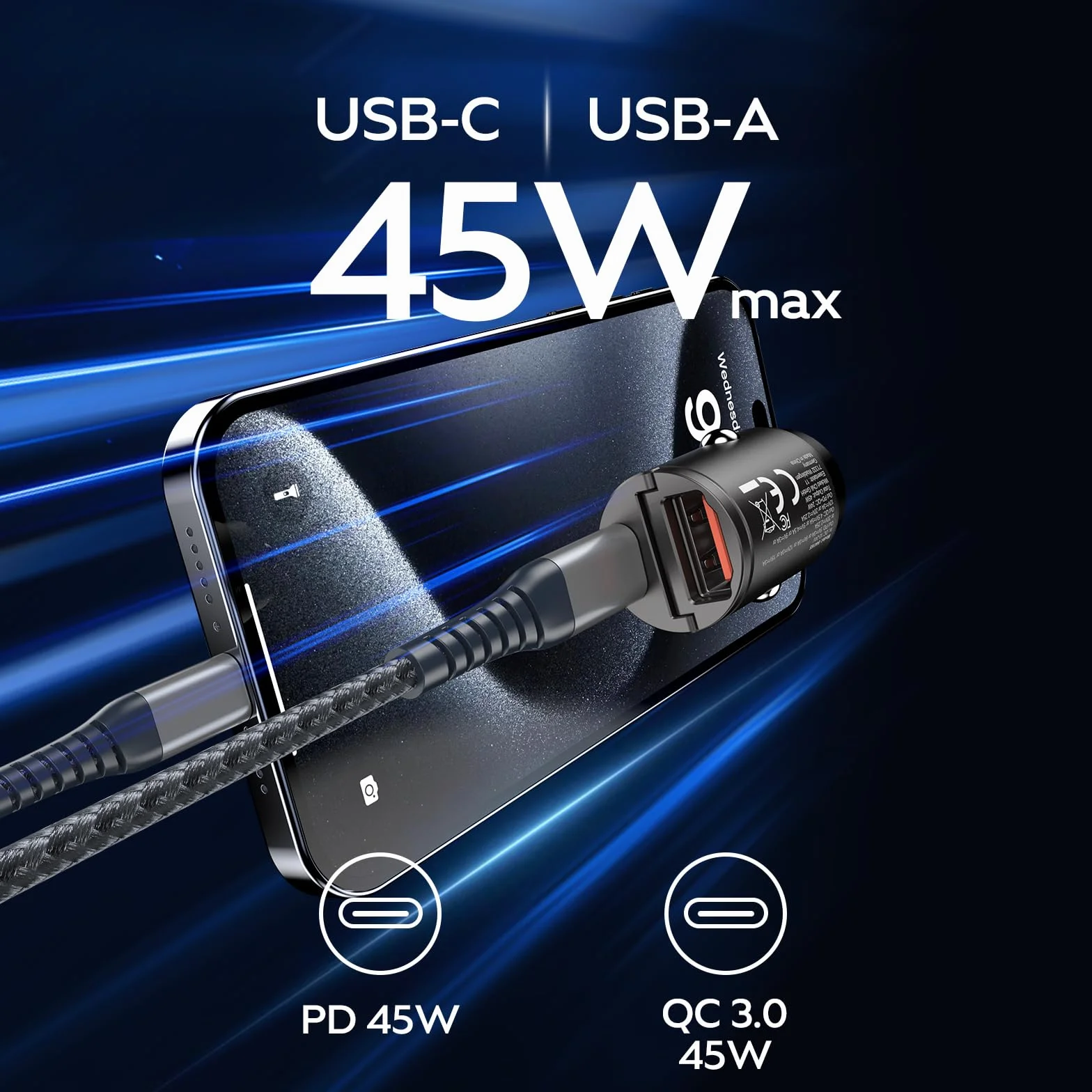 Wicked Chili 45W USB ładowarka samochodowa szybka podwójny adapter do zapalniczki 12V